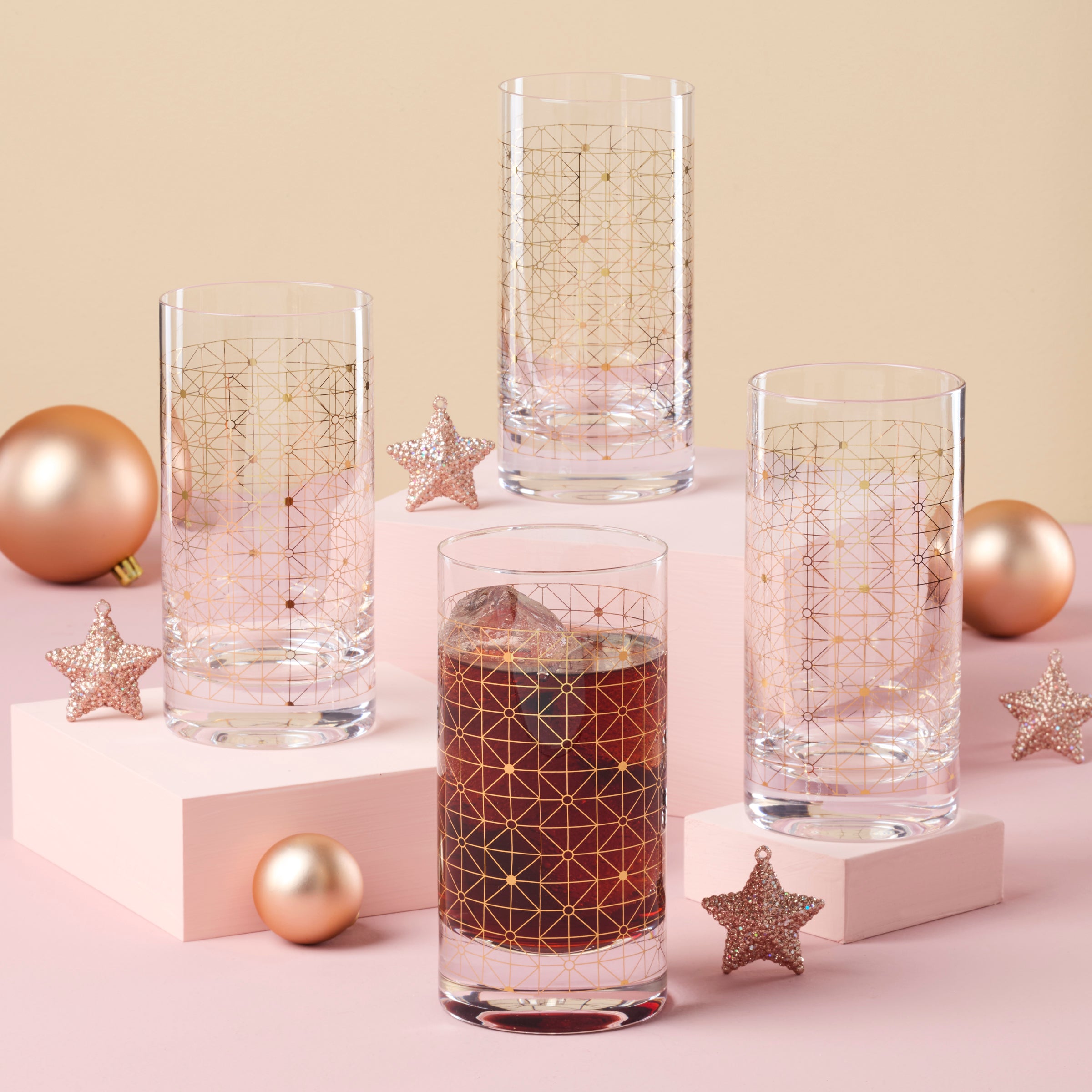 Premium Tuscany Classics Gold Dust Highball Glasses Set of 4 - Elegant Cocktail Glasses for Whiskey, Mojito & Iced Tea - Perfect for Home Bars, Parties & Gifts