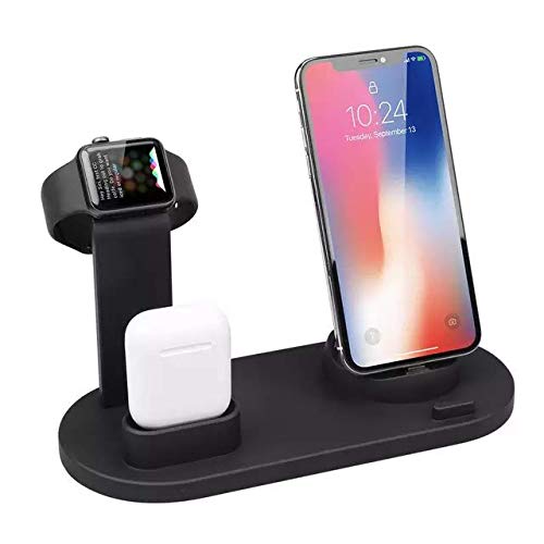 3-in-1 Rotatable Wireless Charging Stand for iPhone, Android & AirPods - QI Certified Fast Charger Dock with Type-C/Micro USB Ports | Perfect for Bedside, Office & Travel Use