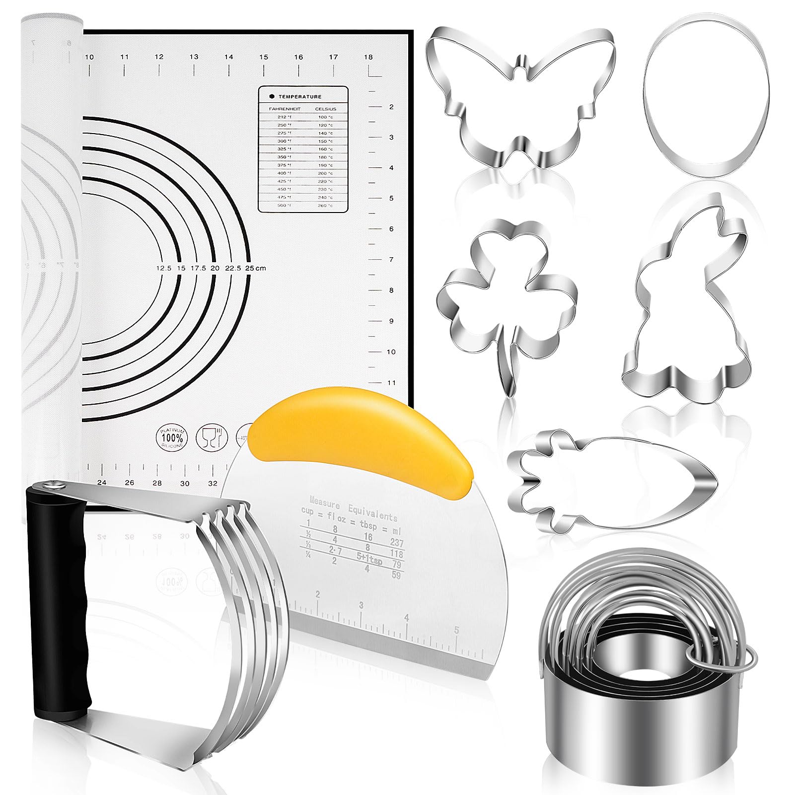 9-Piece Pastry Cutter Set - Stainless Steel Dough Blender, Silicone Baking Mat, Cookie Cutters & Baking Tools Kit for Perfect Pies, Biscuits & Pastries | Ideal for Home Bakers & Professional Kitchens