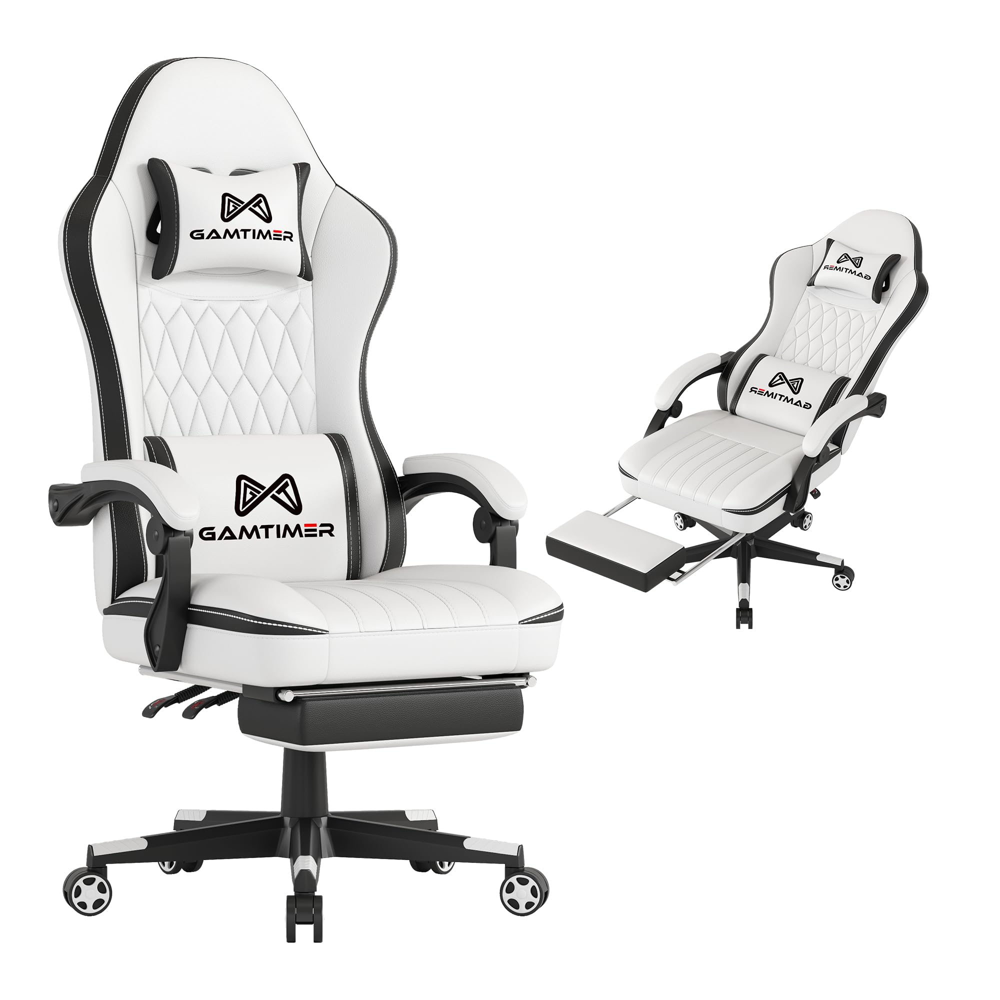 Ergonomic Gaming Chair with Adjustable Footrest & Lumbar Support - Breathable PU Leather Computer Desk Chair with Headrest - Comfortable Office & Video Game Chair for Adults & Gamers (White) - Perfect for Esports, Streaming & Home Office Workspace