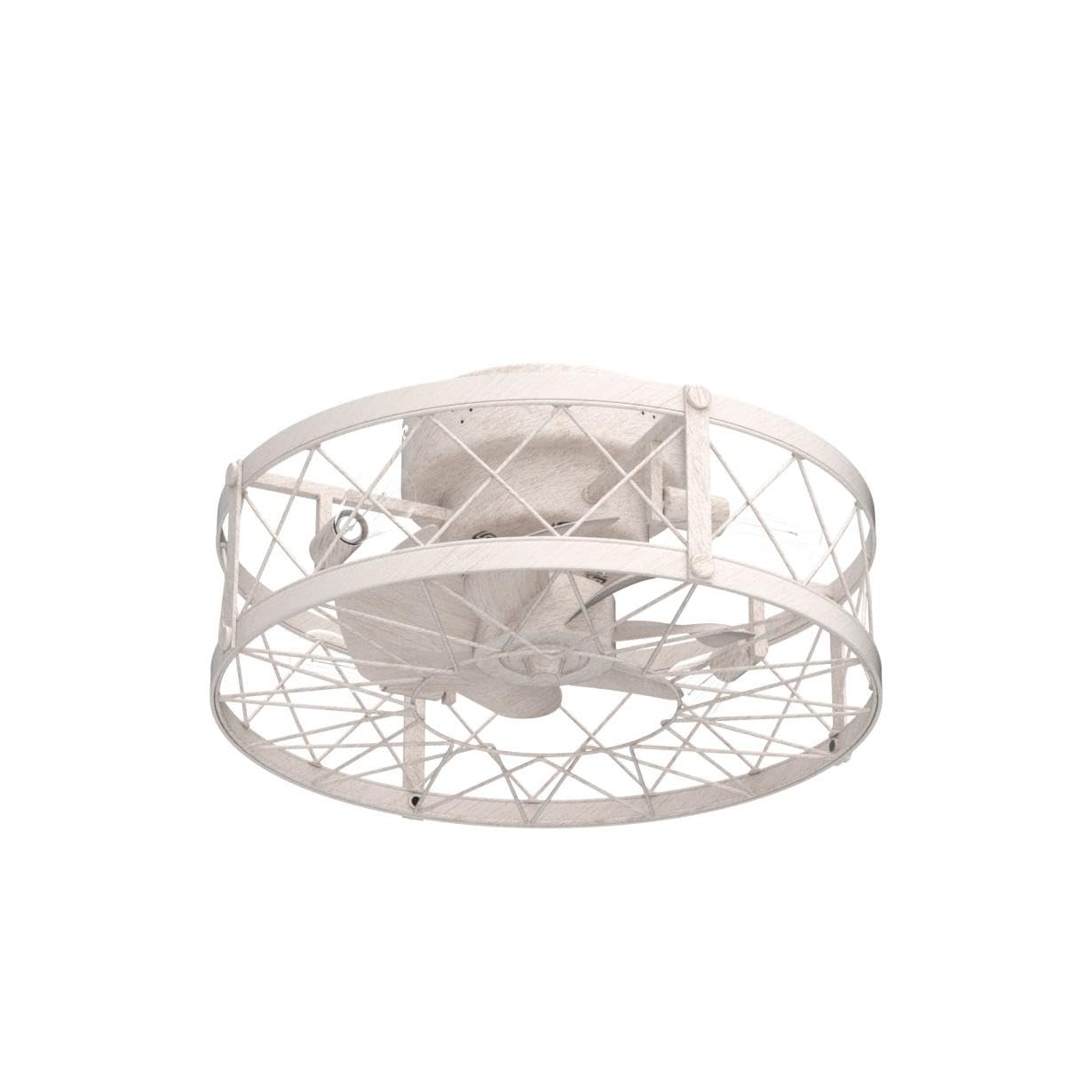 REDSTAR Retro Small Ceiling Fan with Light & Remote Control - Flush Mount Low Profile Caged Ceiling Fan for Bedroom, Living Room, Nursery - Energy Efficient Quiet Operation (White)