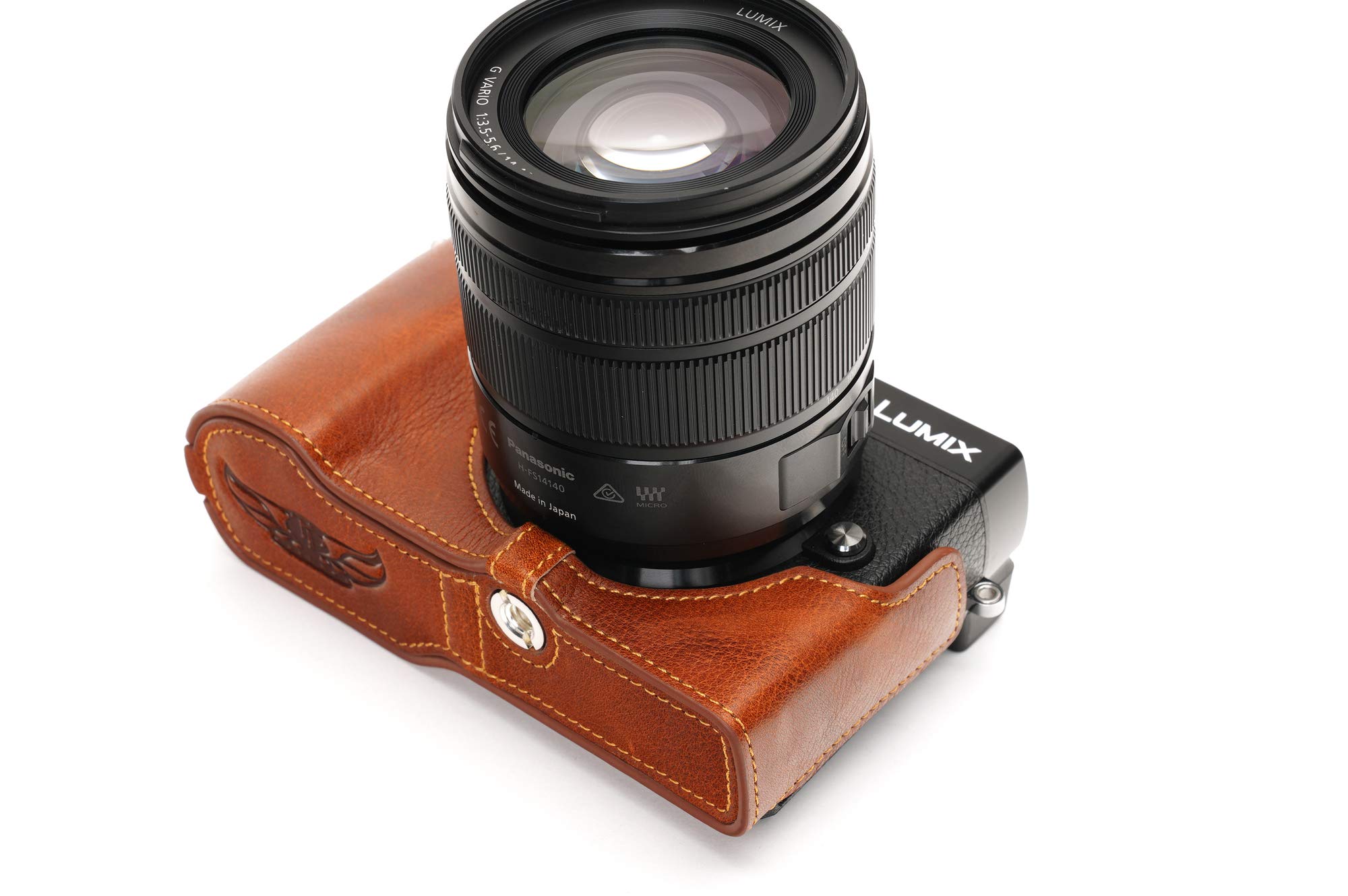 **Genuine Leather Camera Case for Panasonic Lumix DC-GX9 – Handmade Half Cover with Bottom Opening & Hand Strap (Lava Brown) – Perfect for Travel & Outdoor Photography**