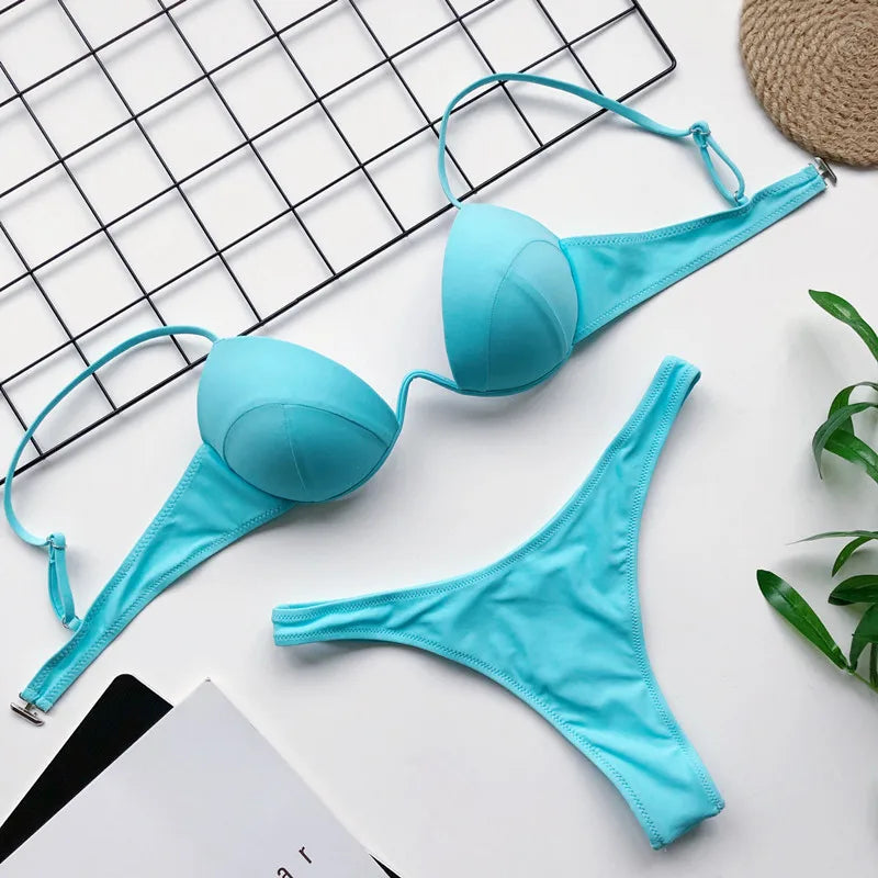 8 Colors Women's Halter Bikini Set - Push Up Swimwear, Bandeau Swimsuit & Sexy Bathing Suit for Beach, Pool Party & Summer Vacation