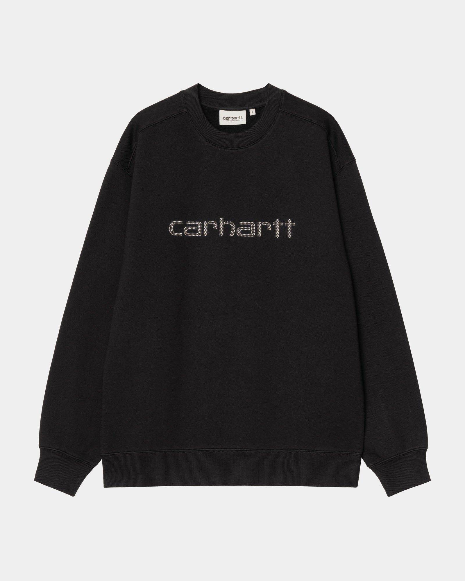 Women's Rivet Script Sweatshirt - Black & Silver Pullover Hoodie for Casual Wear, Street Style & Lounge Outfits