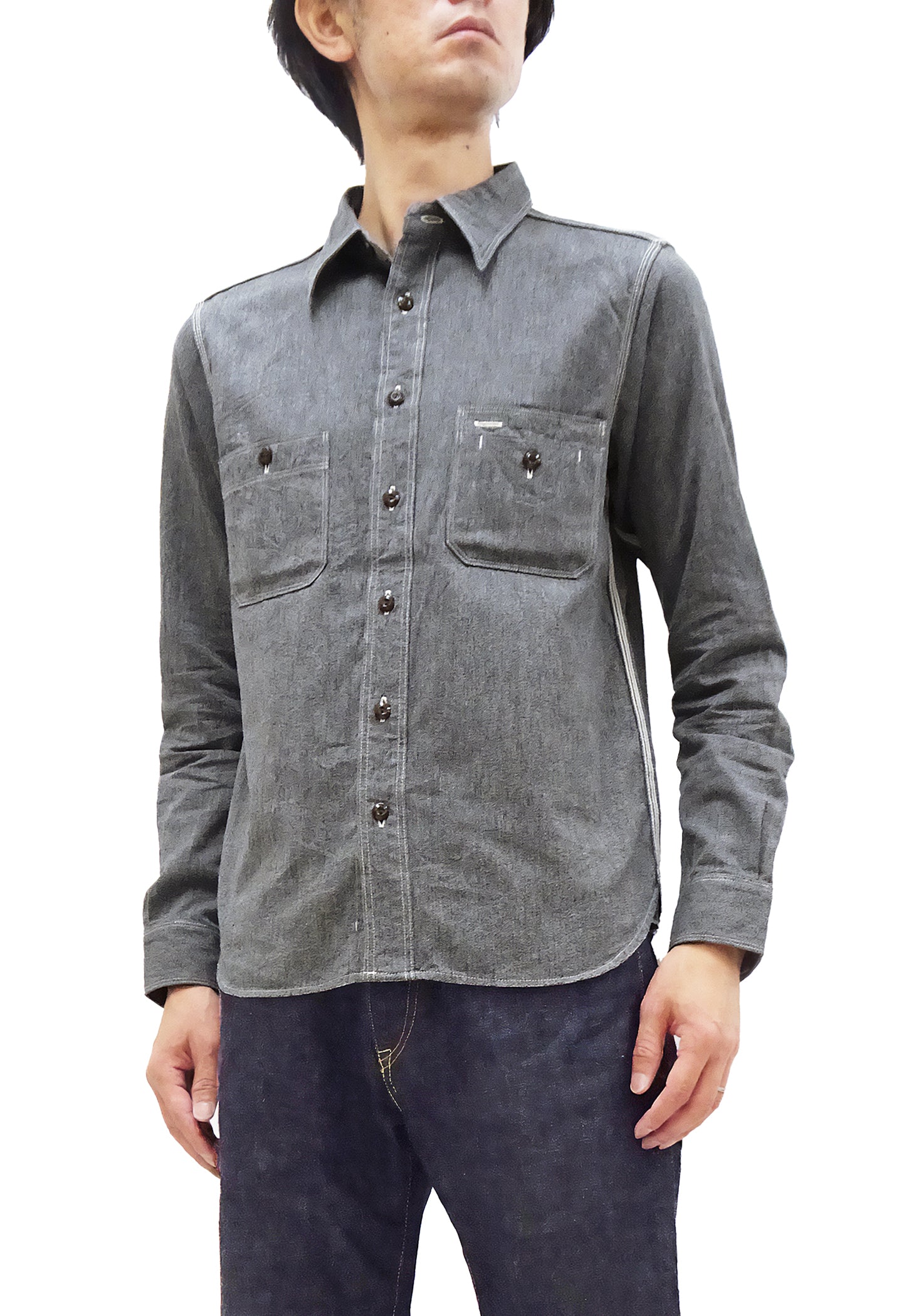 Premium Samurai Jeans Men's Slim Fit Cotton Melange Chambray Shirt - Lightweight Long Sleeve Button Up Work Shirt (SJCBS23, Heather Black) for Business Casual & Outdoor Activities