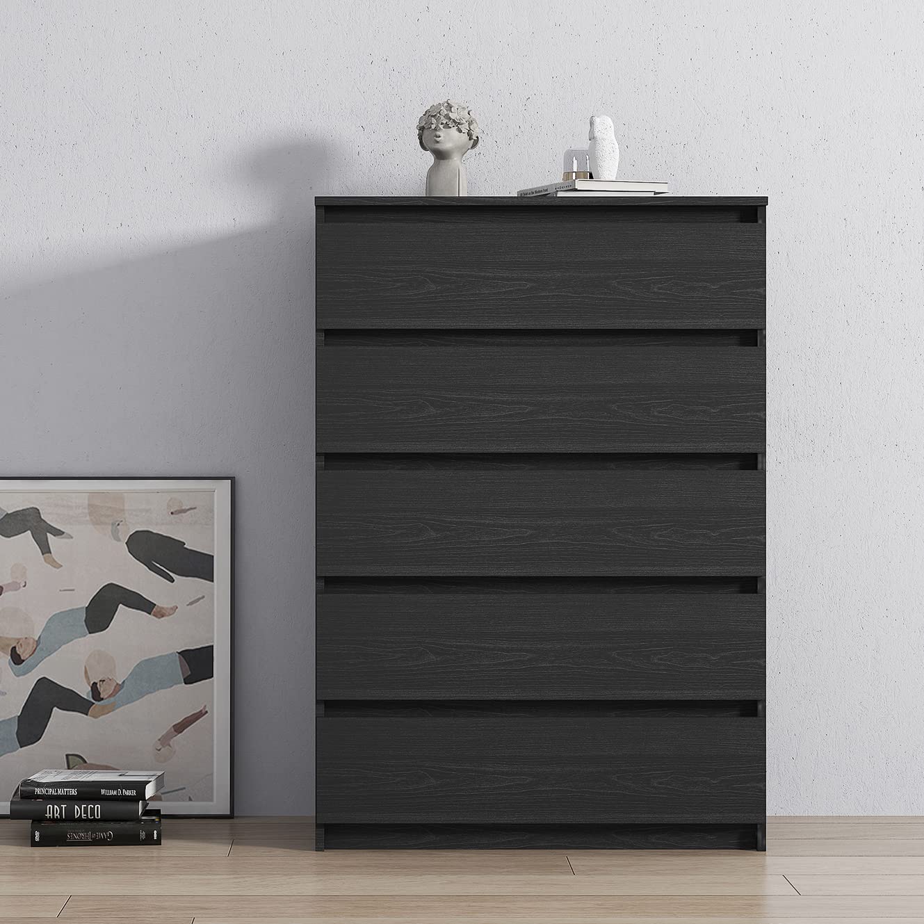 Goujxcy Black 5-Drawer Dresser - 44
