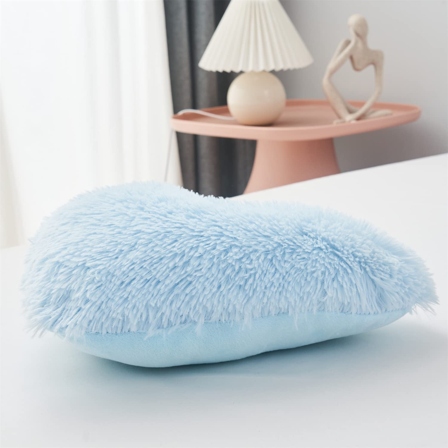 MOOWOO Fluffy Heart Pillow - Soft Plush Throw Pillow for Mother's Day Gifts, Solid Blue Decorative Couch & Sofa Pillow with Zipper Closure - Perfect for Home Decor, Bedroom Accent & Cozy Living Room Comfort