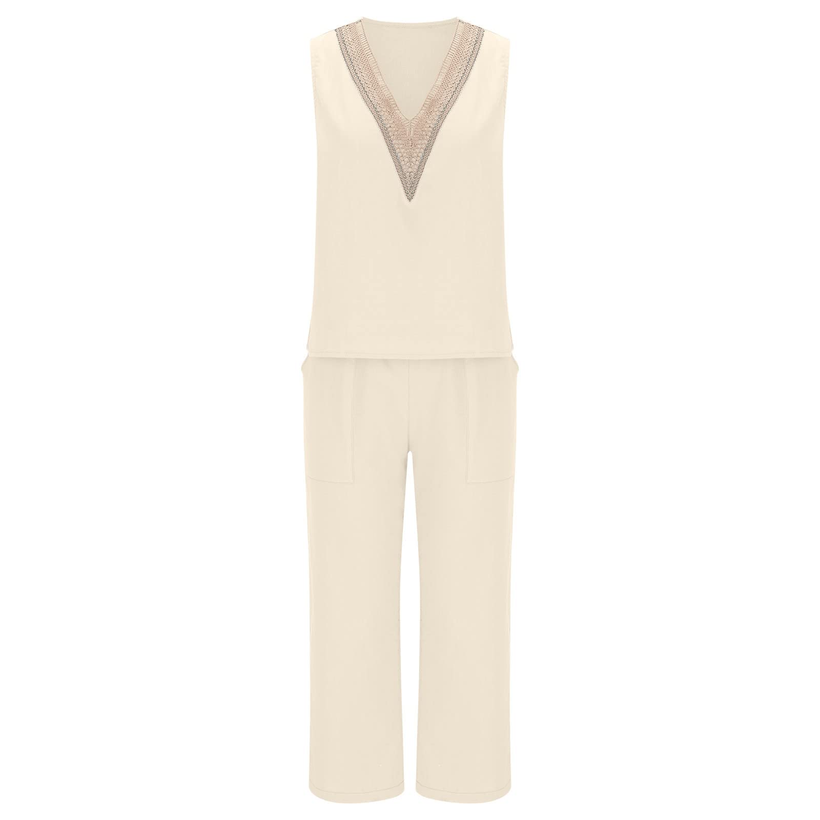 Oelaio Women's 2-Piece Pant Suit Set - Wide Leg Lounge & Travel Outfit | 100% Cotton Casual Two-Piece Set for Women | Perfect for Travel, Lounging & Everyday Wear
