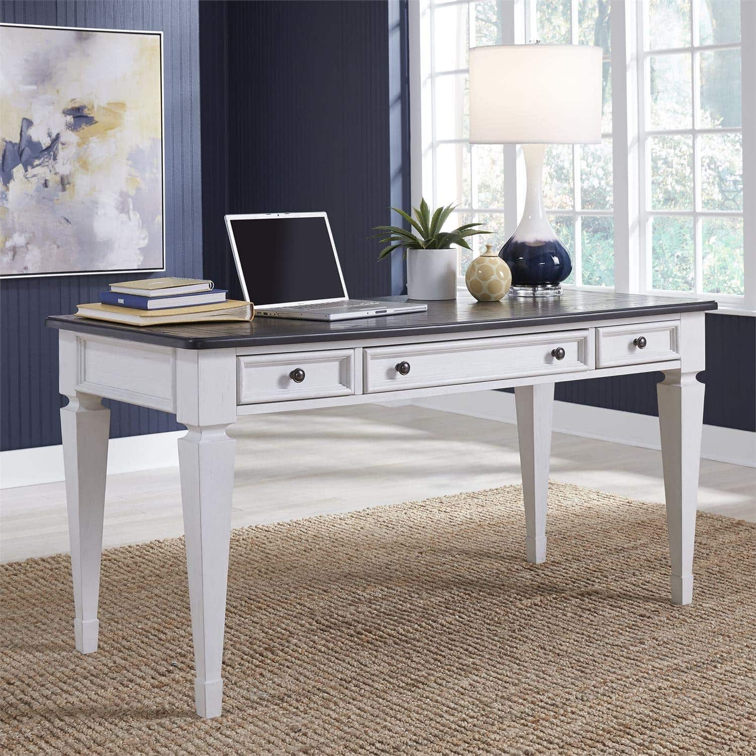 Two-Tone Home Office Desk - Modern Ergonomic Writing & Computer Workstation for Remote Work & Study - Perfect for Small Spaces & Home Offices