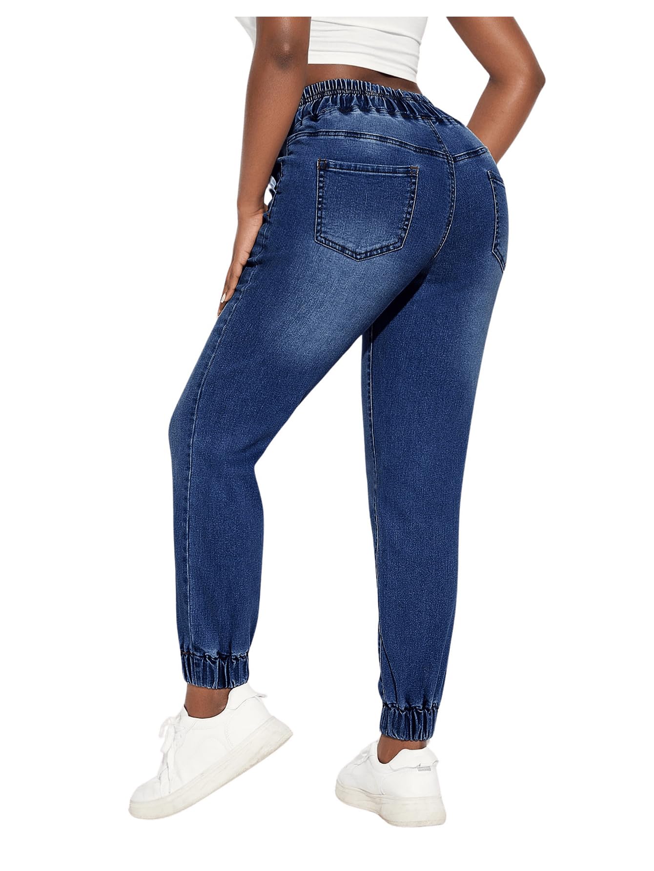 Floerns Women's Stretchy Denim Jogger Pants with Elastic Waist & Drawstring - Comfortable Casual Pants for Work, Travel & Everyday Wear