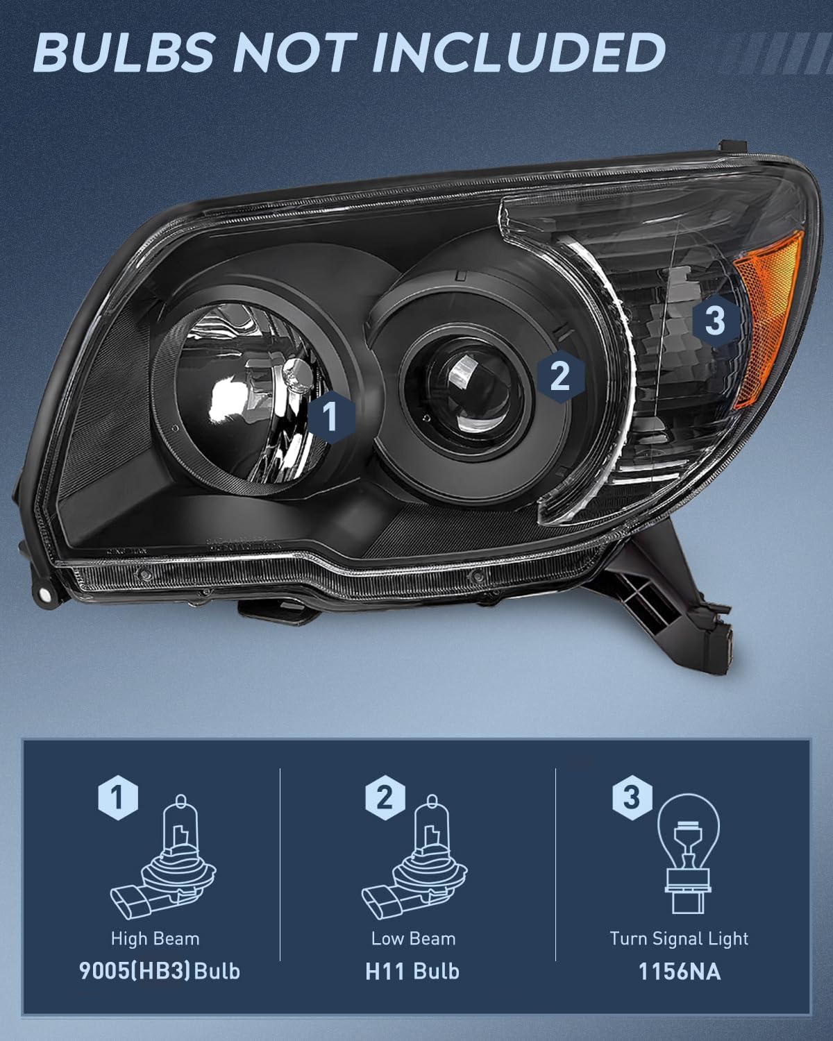 2006-2009 Toyota 4Runner Headlight Assembly - Black Housing with Amber Reflector - Replacement Headlights for Off-Road & Night Driving