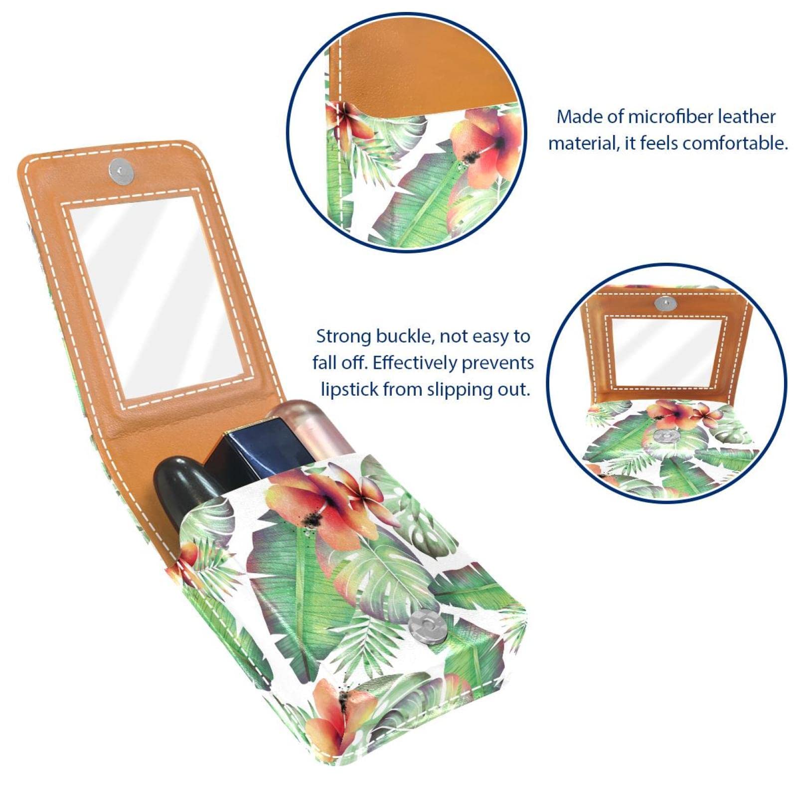 Personalized Lipstick Case - Portable Makeup Bag & Cosmetic Pouch Organizer with Tropical Palm Leaves Watercolor Design | Perfect for Travel, Gift & Daily Makeup Storage