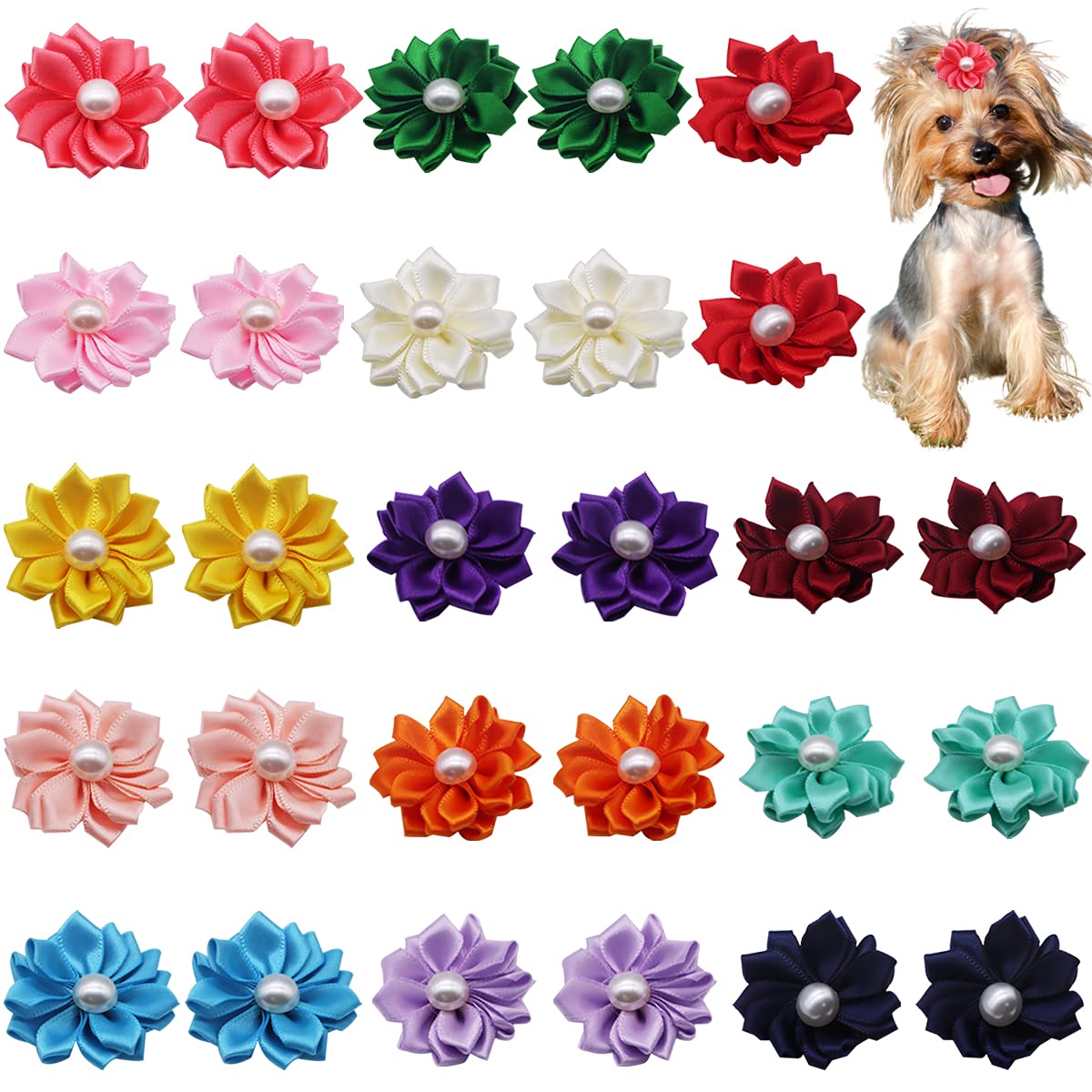 50 Pcs Cute Dog Hair Bows with Rubber Bands - Pet Topknot Bows for Small Dogs - Holiday & Party Dog Grooming Accessories - Perfect for Birthday, Christmas & Daily Styling
