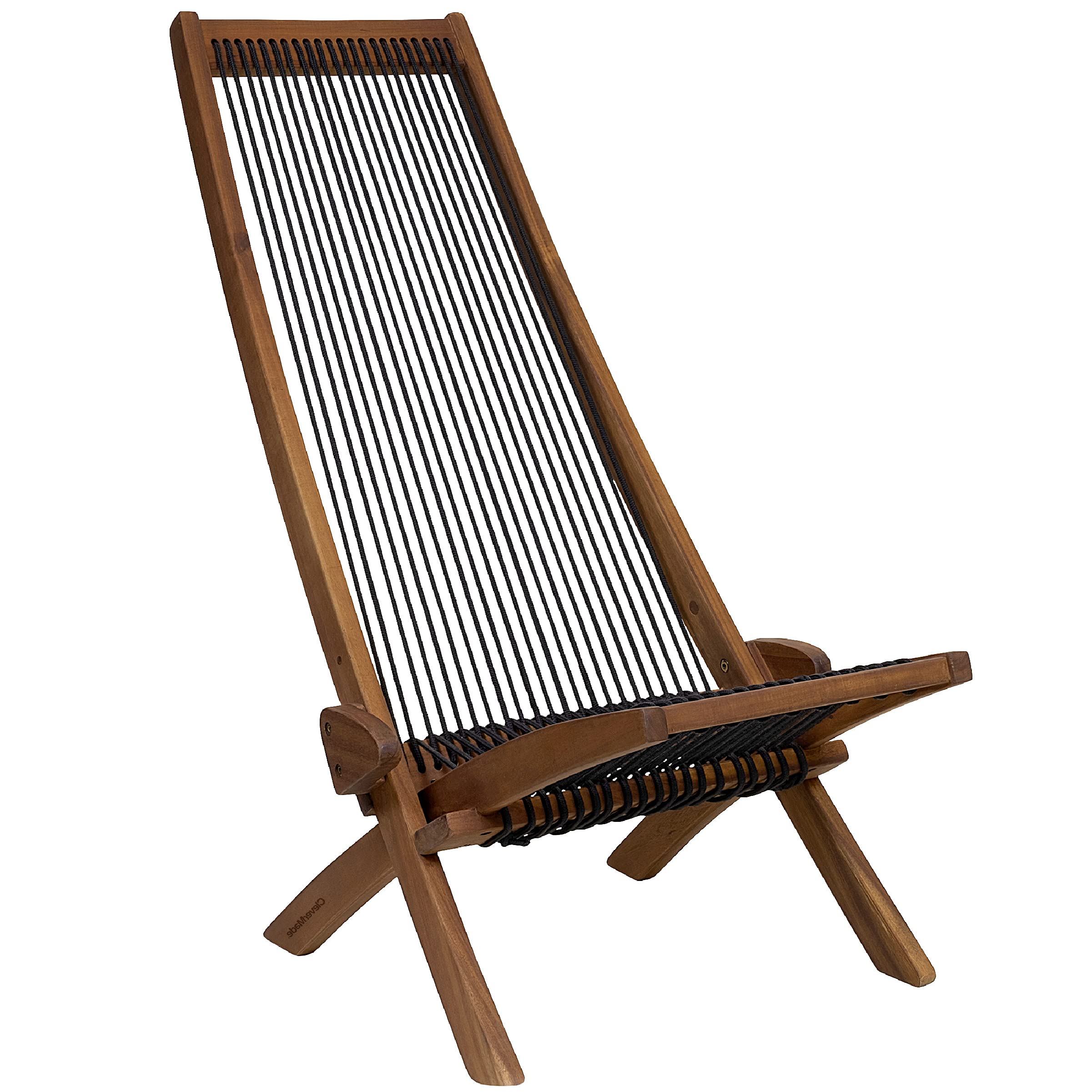 CleverMade Tamarack Folding Rope Chair - Lightweight Portable Outdoor Wood Lounge Chair for Patio, Backyard, Deck & Beach - No Assembly Required - Perfect for Relaxing, Sunbathing, Picnics & Outdoor Gatherings - Great for Camping, Poolside Lounging & Backyard BBQs
