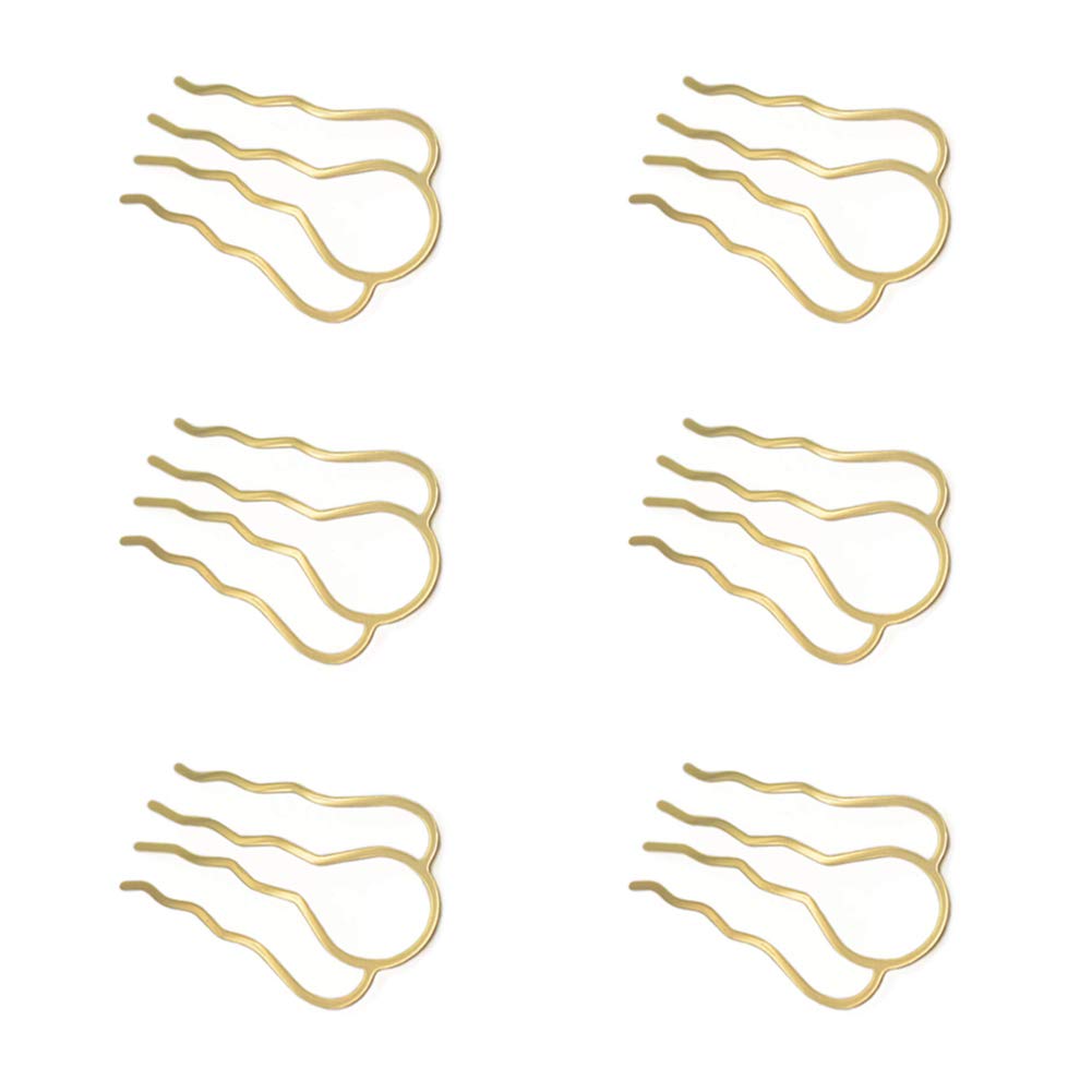 6-Piece Brass Hair Fork Clips Set - 4 Teeth Hair Bun Holder, Side Comb Clips for Women & Girls (Golden, 46x26mm) - Perfect for Bridal Hairstyles, Updos & Everyday Hair Accessories