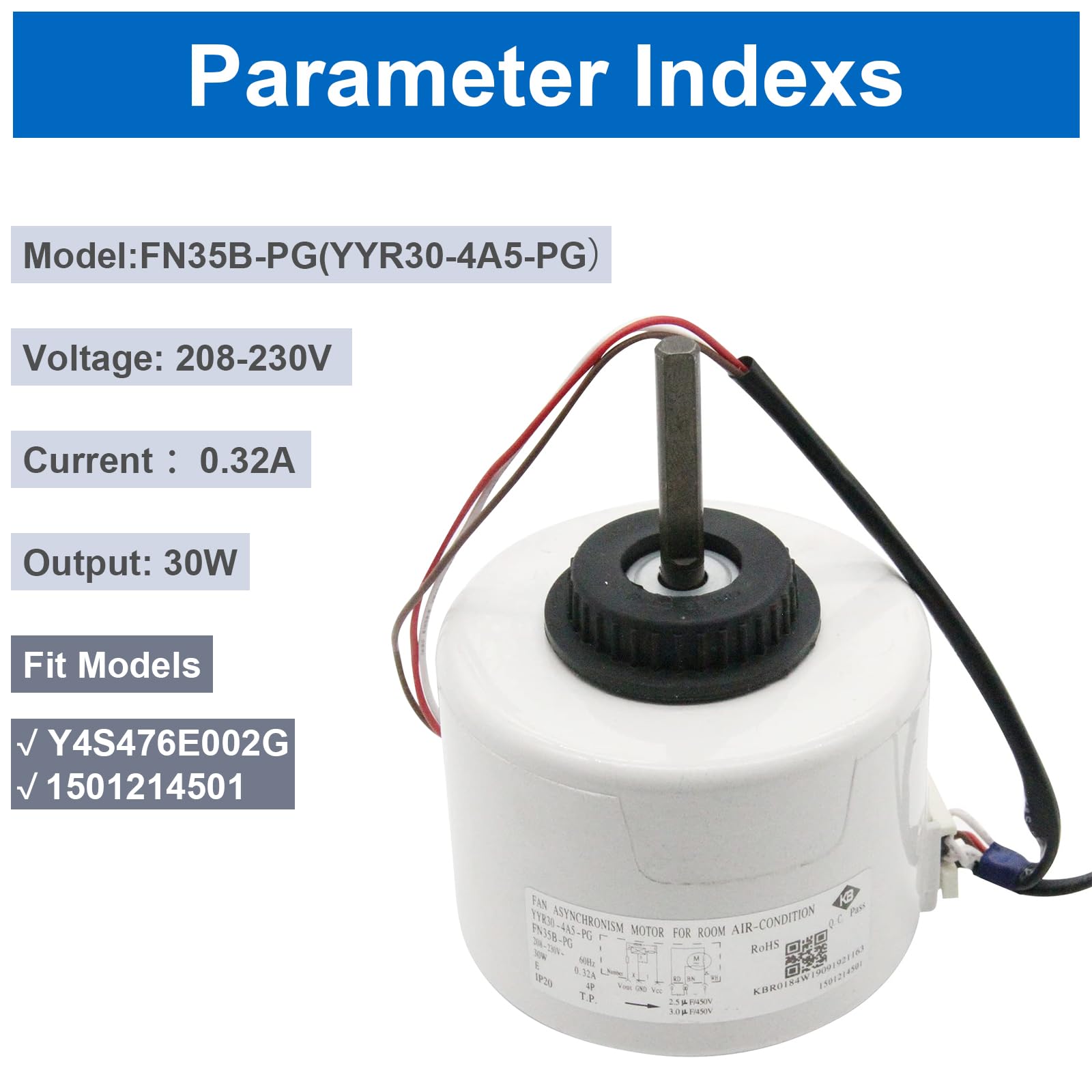 Original & Compatible FN35B-PG Air Conditioner Indoor Motor - Replacement for Y4S476E002G & 1501214501 Models | Perfect for Gree AC Units | Home Cooling & HVAC System Maintenance