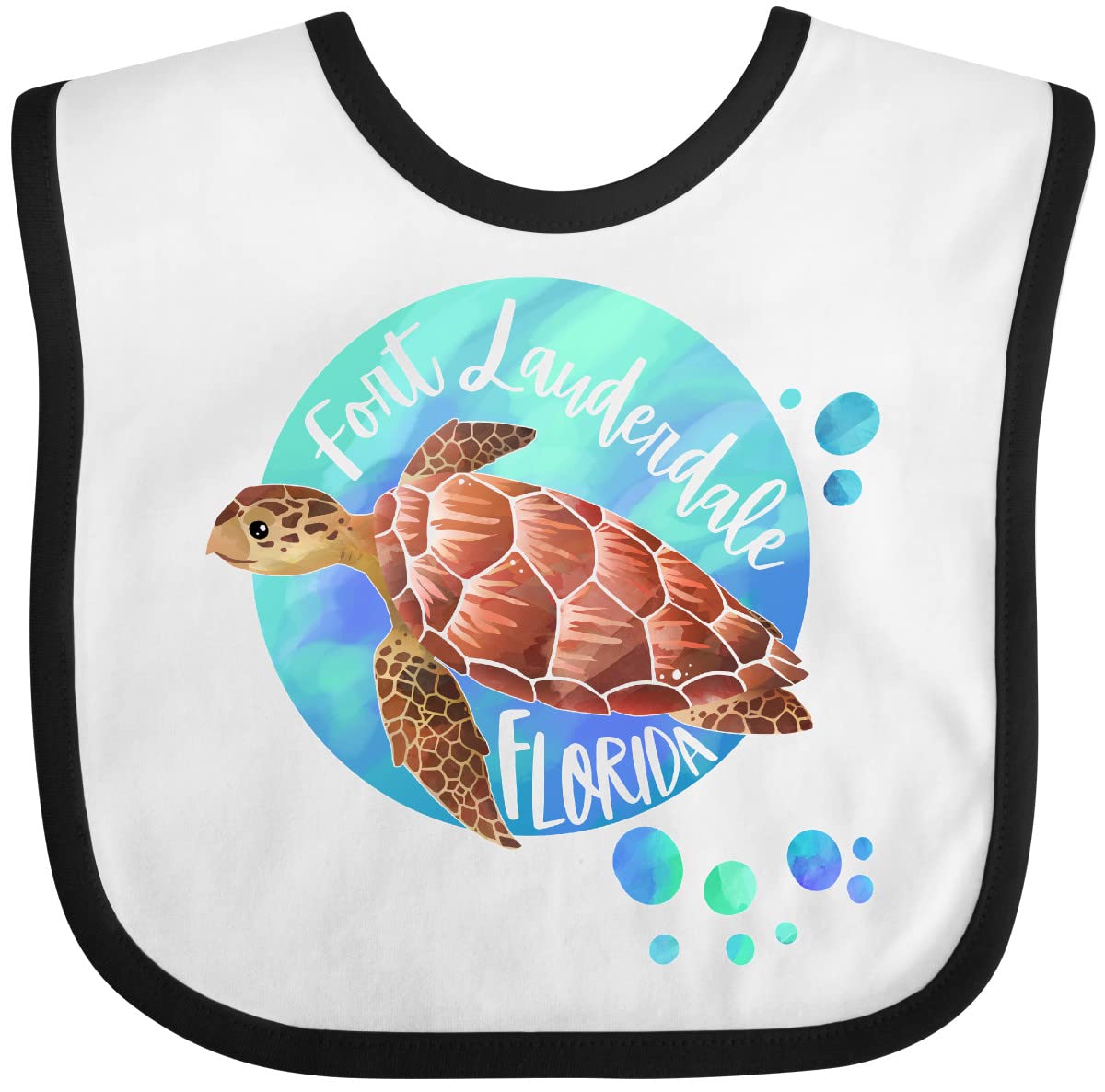 Inktastic Fort Lauderdale Florida Swimming Sea Turtle with Bubbles Baby Bib - Cute & Soft Infant Feeding Bib for Beach Vacation & Ocean Themed Nursery Decor