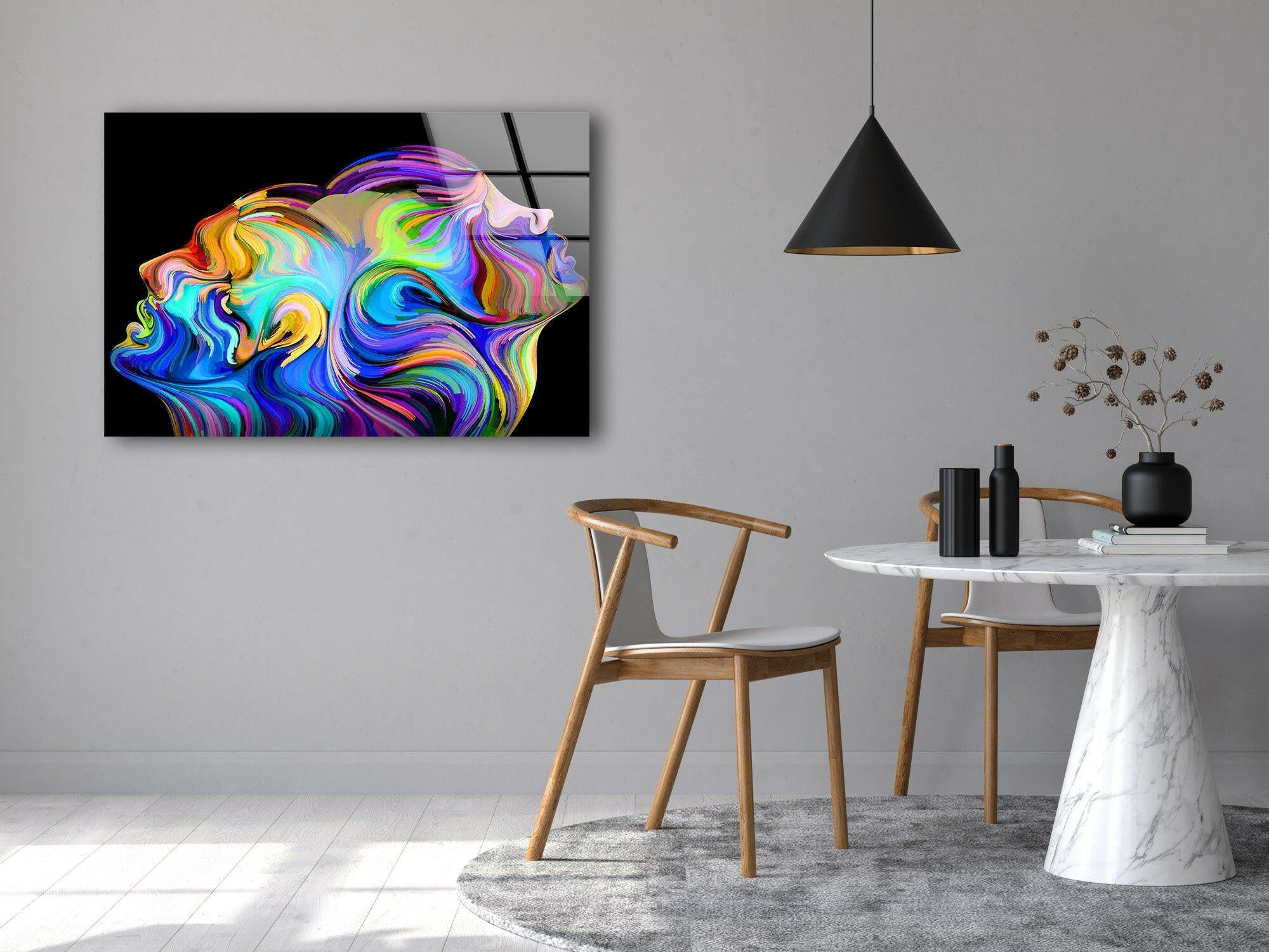 Vibrant Surreal Human Glass Wall Art - Handcrafted Modern Home Decor for Living Room, Bedroom & Office - Unique Gift Idea