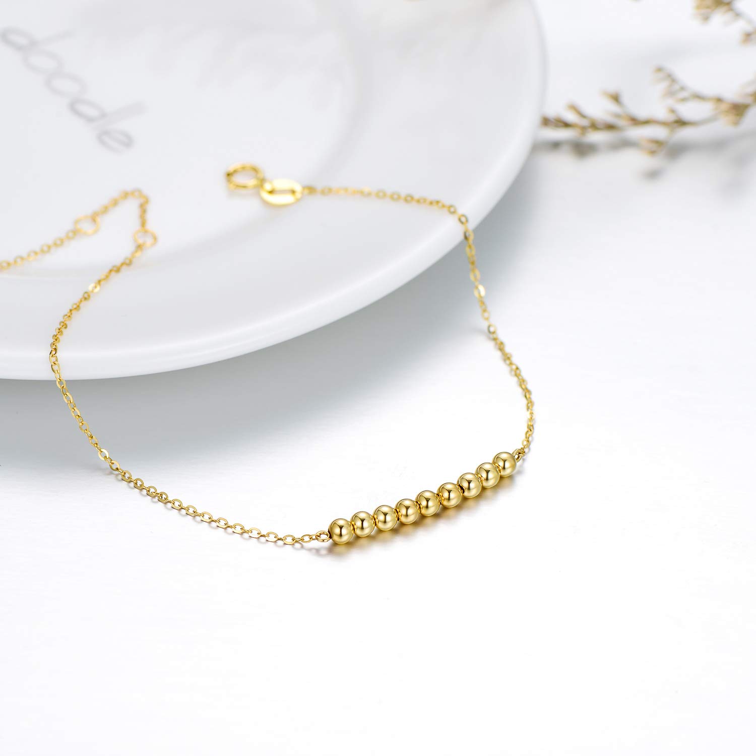 14K Solid Gold Beaded Bracelet for Women | Elegant Yellow Gold Jewelry | Adjustable 6.5