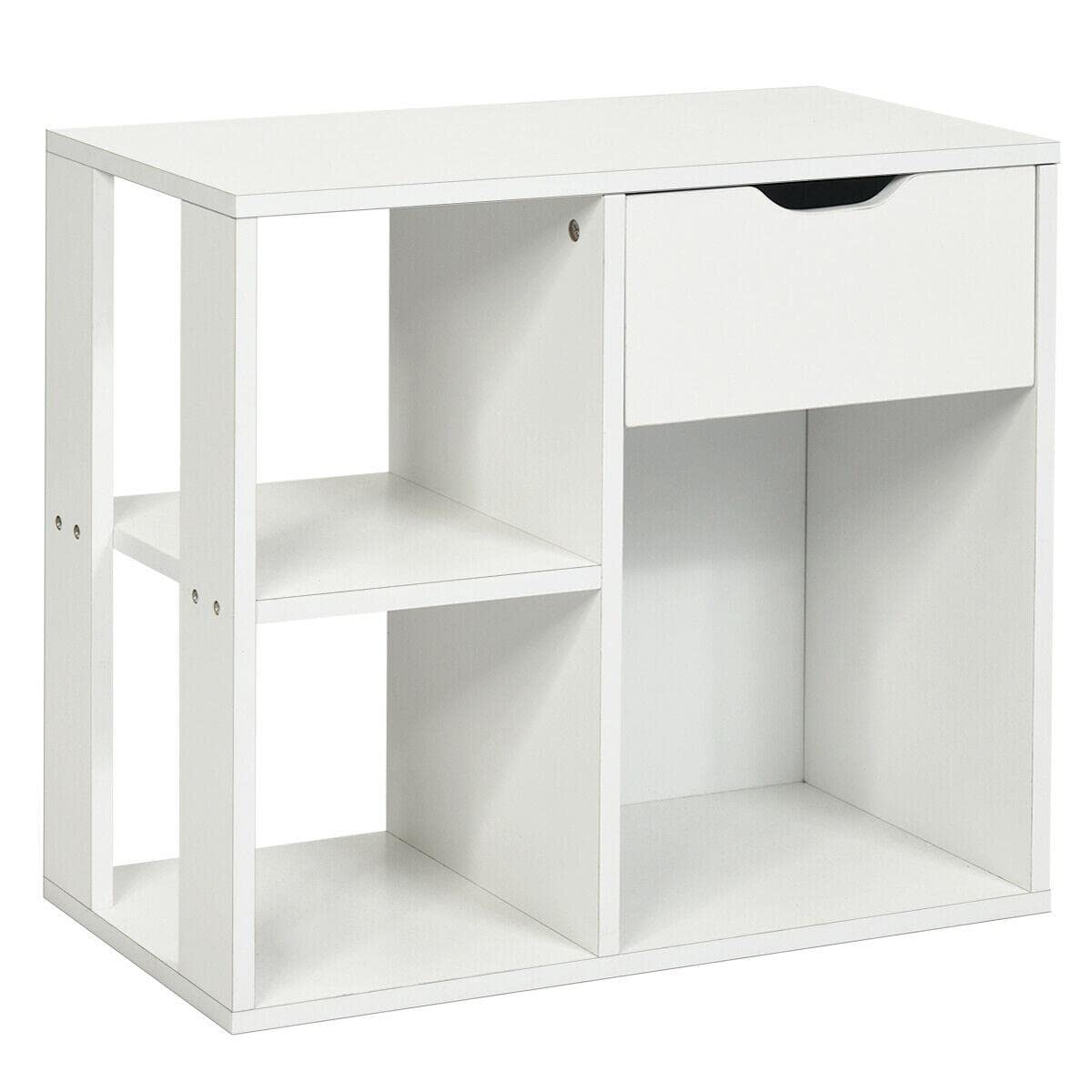 Popel 3-Tier White Side Table with Storage Shelf & Drawer - Space Saving End Table, Nightstand, Small Desk for Bedroom - Perfect for Bedside Organization, Living Room Decor & Small Space Furniture (3627481)
