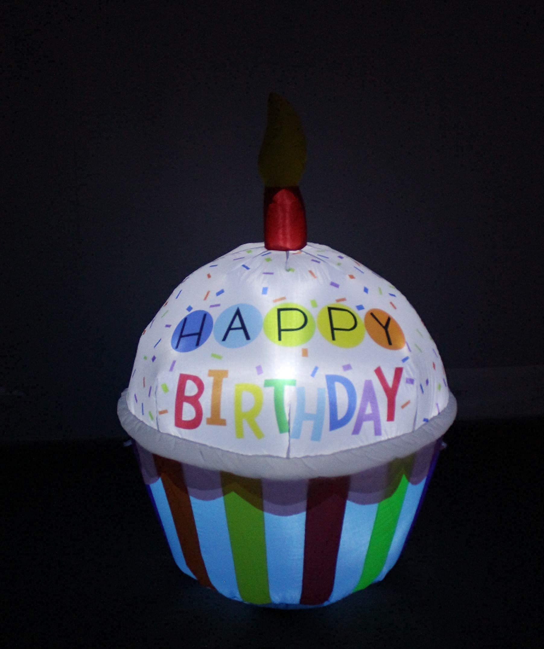 4ft Inflatable Happy Birthday Cupcake & 6ft Patriotic Inflatable Bald Eagle with Lights - 2-Piece Party Decorations Bundle for Birthday Celebrations and 4th of July Events - Perfect for Outdoor Decor, Backyard Parties, and National Holiday Festivities
