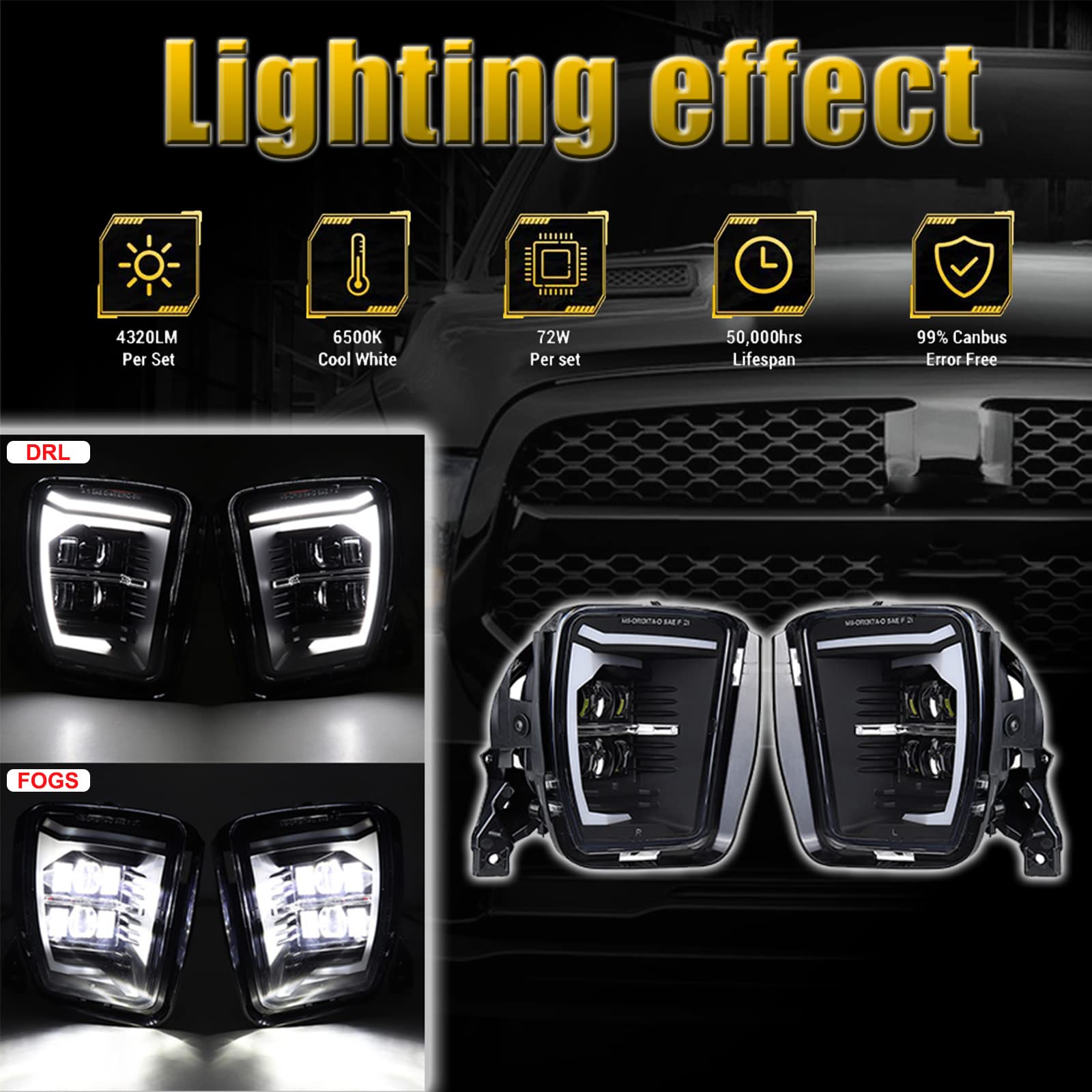 2013-2018 Dodge Ram 1500 LED Fog Lights with DRL - Bright Front Bumper Fog Lamps for Enhanced Visibility & Safety | Perfect for Night Driving, Off-Roading & Inclement Weather