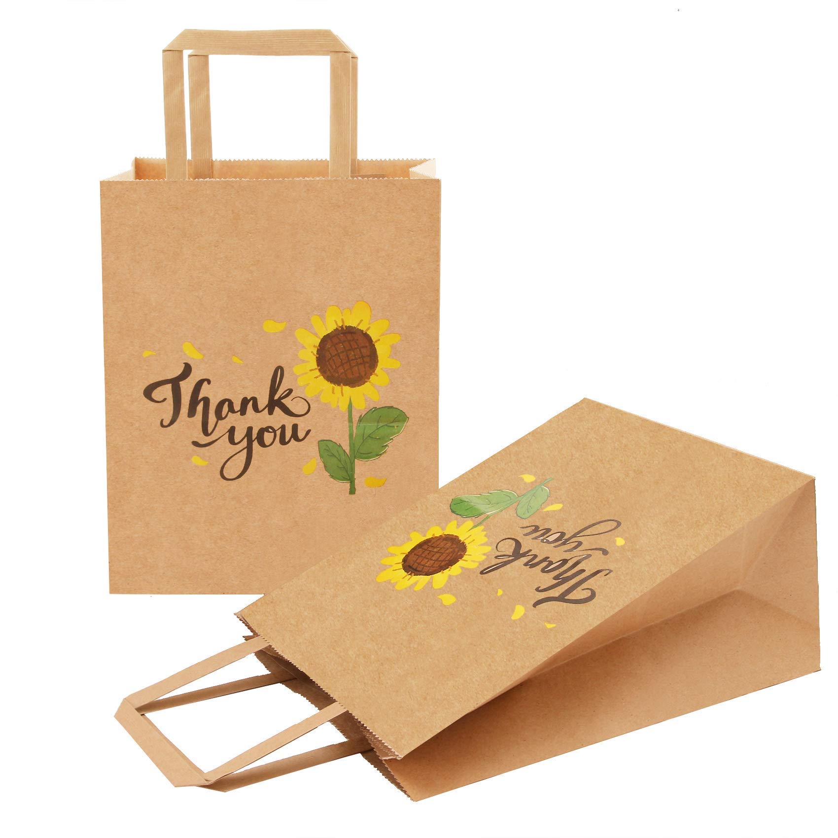 50Pcs 10x8x4.7 Inch Sunflower Thank You Gift Bags Bulk with Handles - Small Business Retail Paper Bags for Party Favors, Wedding, Baby Shower & Customer Appreciation Gifts