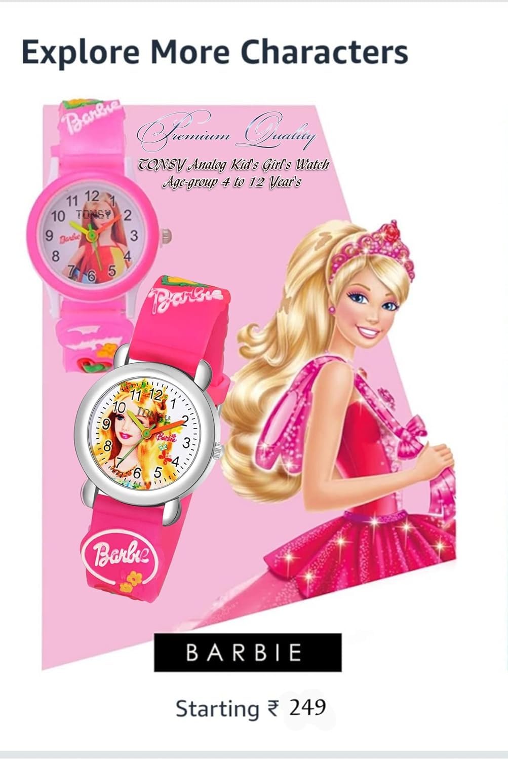 TONSY Girls Barbie Combo Watch Set - Pink & Red Digital Watch for Kids - Perfect for Birthday Gifts, School, and Playtime