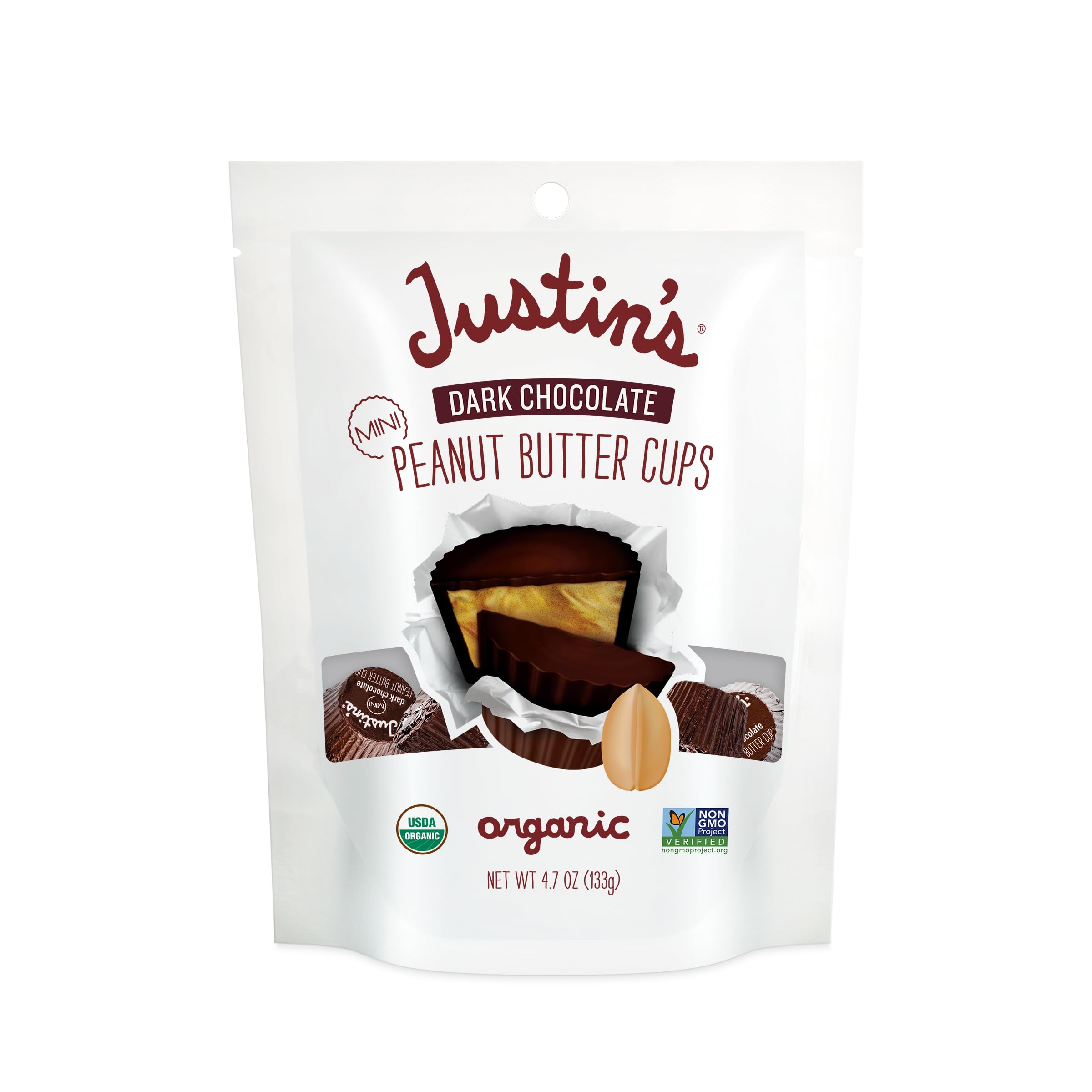 Organic Mini Dark Chocolate Peanut Butter Cups by JUSTIN'S - 4.7oz (6 Pack) | Gluten-Free, Vegan Snacks for Lunch Boxes, Office Treats & Healthy Desserts