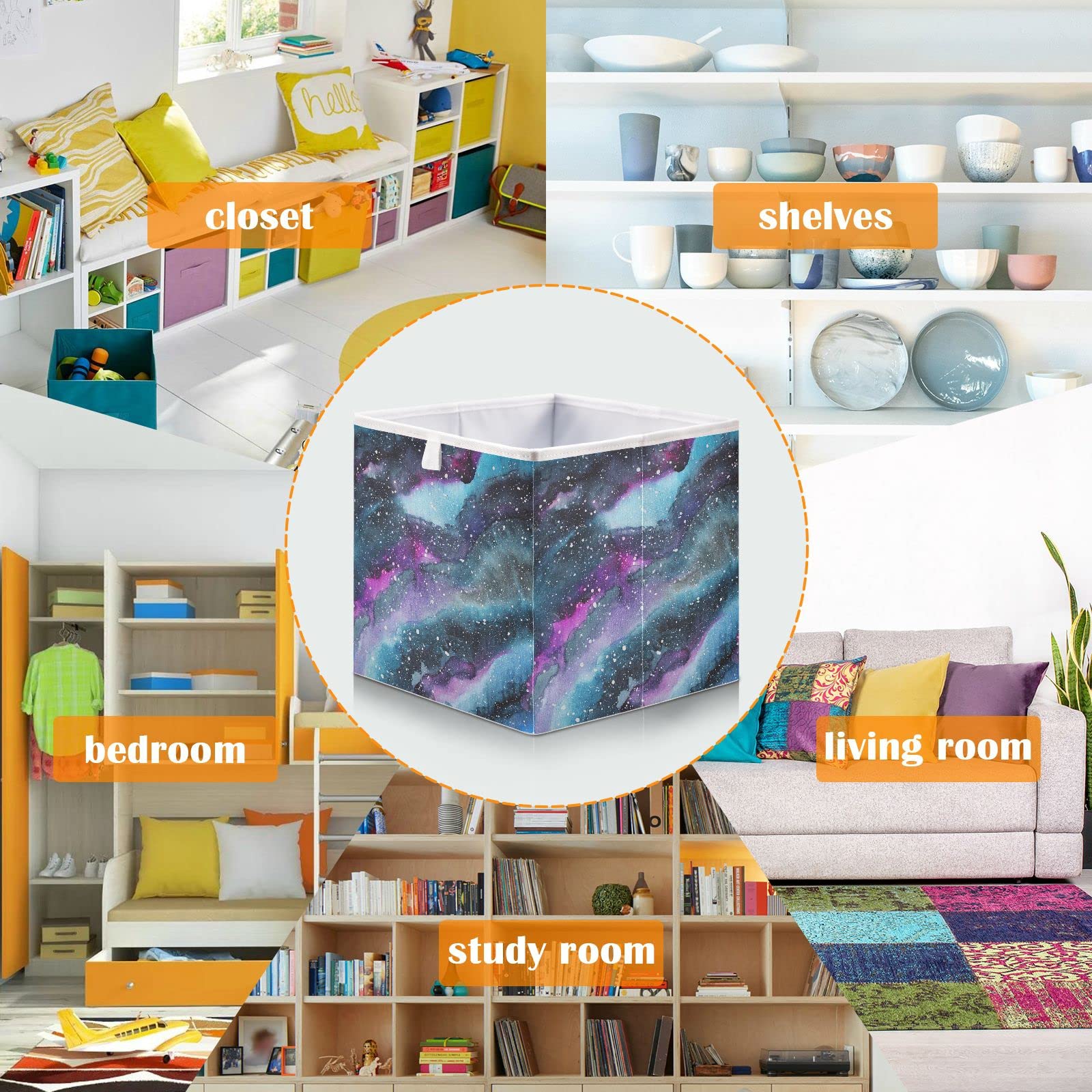 Marble Galaxy Storage Basket - Collapsible Square Storage Bin for Toys, Laundry & Home Organization | Space-Saving Home Decor for Bedroom, Nursery & Closet