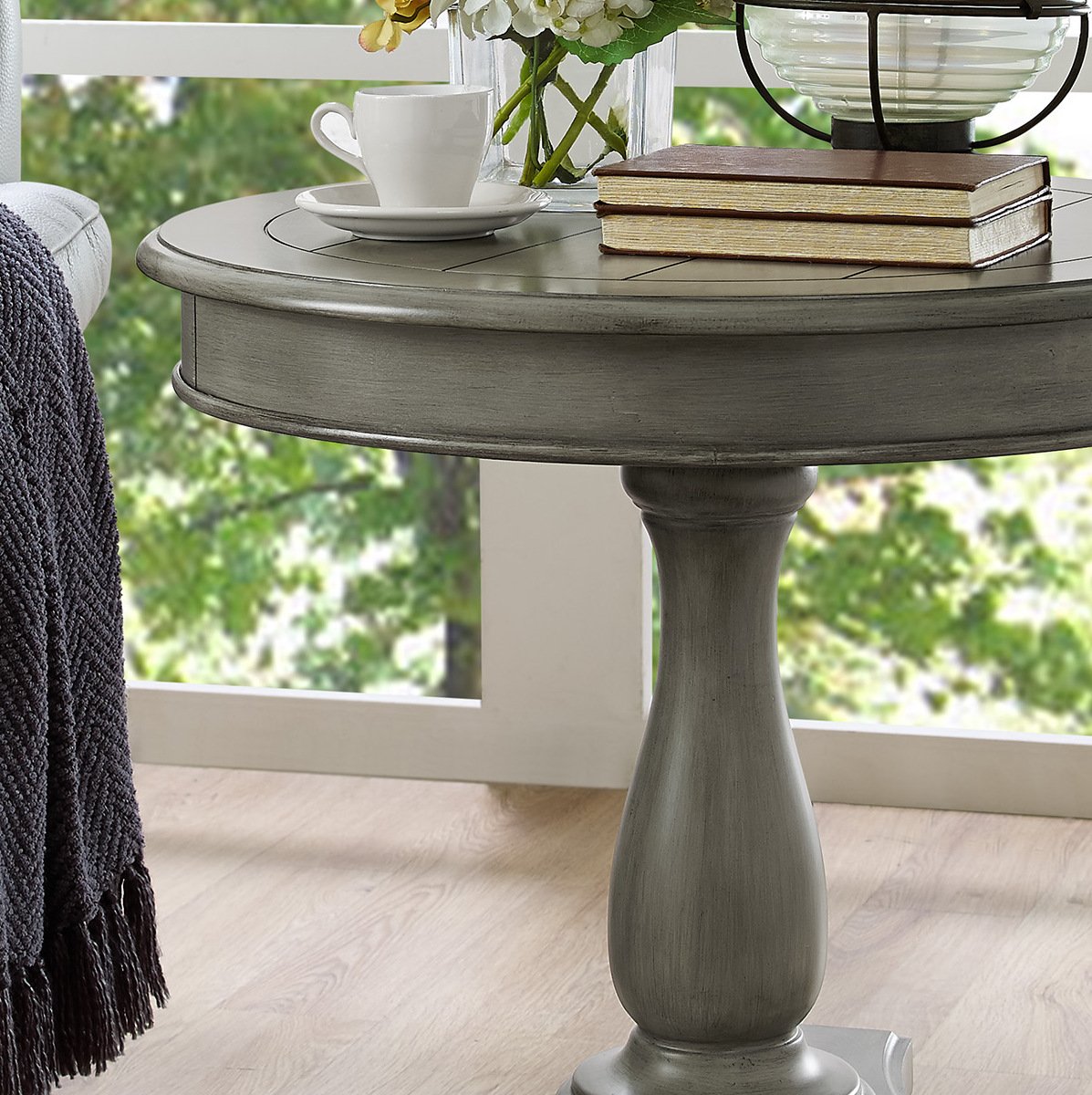 Roundhill Furniture Rene Contemporary Wood Pedestal Side Table - Gray Finish, Modern Accent Table for Living Room, Bedroom or Office - Perfect for Holding Lamps, Books & Decor