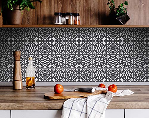 Mi Alma Gray and White Peel and Stick Tile Stickers - 24 PC Set of 8x8 Inch Vinyl Wall Decals for Kitchen Backsplash & Bathroom Decor (Floral Design) | Easy DIY Home Improvement for Renters & Homeowners