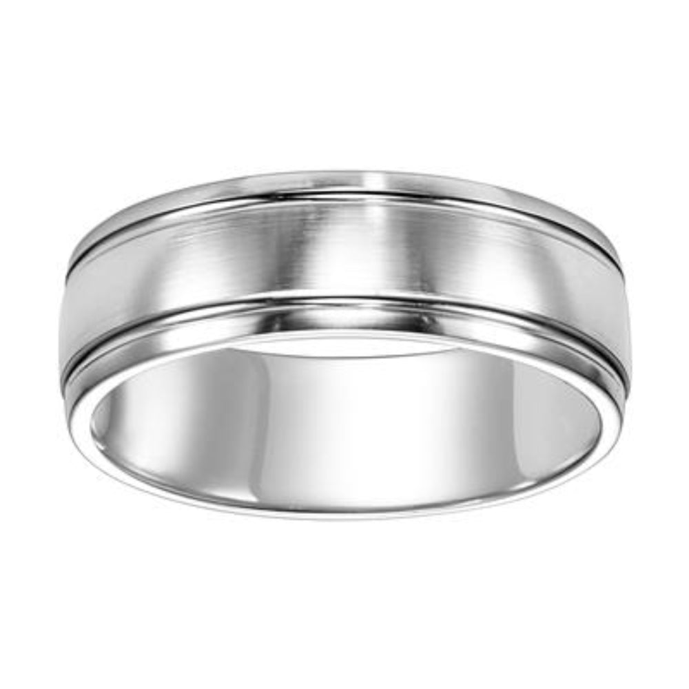 14W Men's 7mm Comfort Fit Wedding Band Ring - Brushed Tungsten with 2 Polished Lines - Durable & Scratch Resistant - Perfect for Engagements, Anniversaries and Everyday Wear