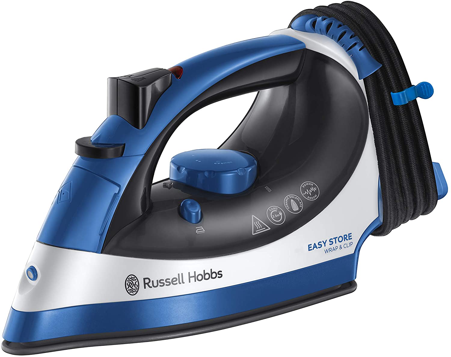 Russell Hobbs RHC1100 Easy Store Steam Iron - 45g Continuous Steam, Blue/White - Perfect for Home & Travel, Quick Wrinkle Removal for Clothes, Shirts & Fabrics