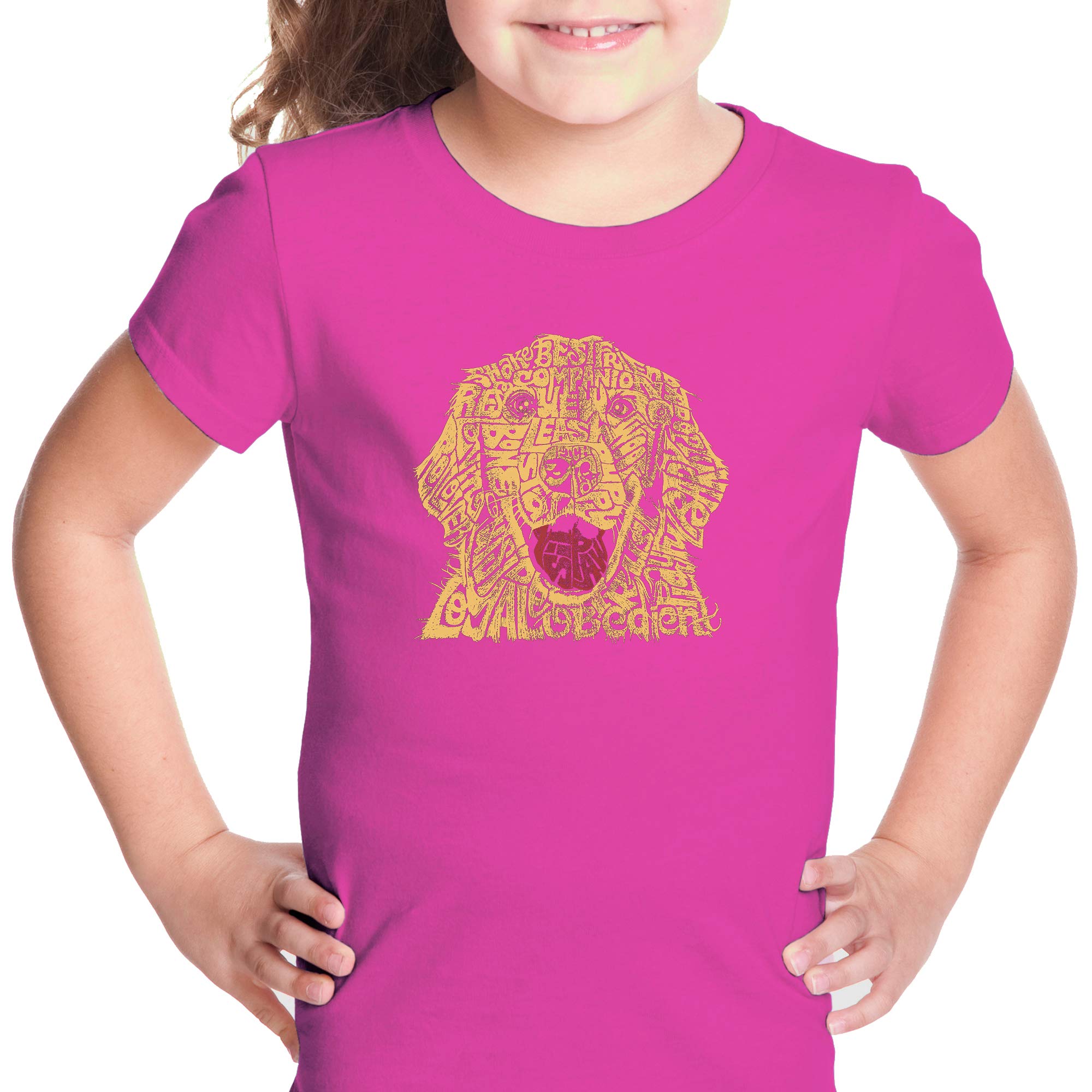 LA POP ART Girl's Word Art T-Shirt with Dog Design - Cute Graphic Tee for Girls | Perfect for Casual Wear, School, and Playdates