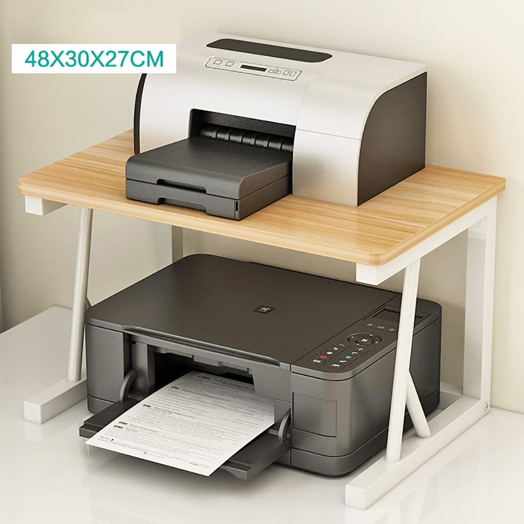 2-Tier Wooden Printer Stand with Storage | Home Office Desk Organizer for Printer, Fax Machine, Scanner | Space-Saving Multi-Purpose Shelf (Wood Color) - Perfect for Small Office & Home Workspace Organization