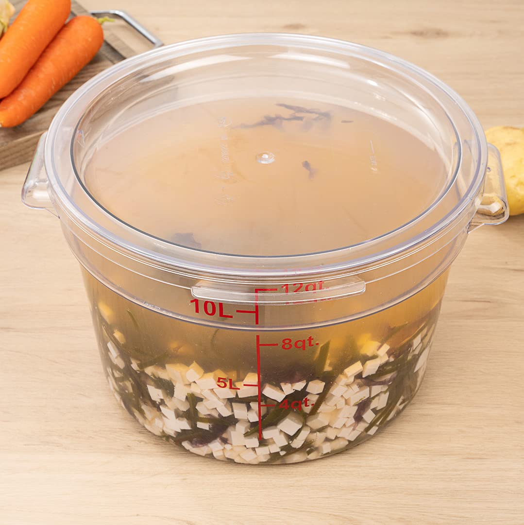 Restaurantware Met Lux 12 Quart (11.4L) Clear Plastic Food Storage Containers - 10-Pack Round Commercial Food Prep Buckets with Volume Markers, Lids Sold Separately | Space-Saving Kitchen Organization for Restaurants, Catering & Bulk Food Storage