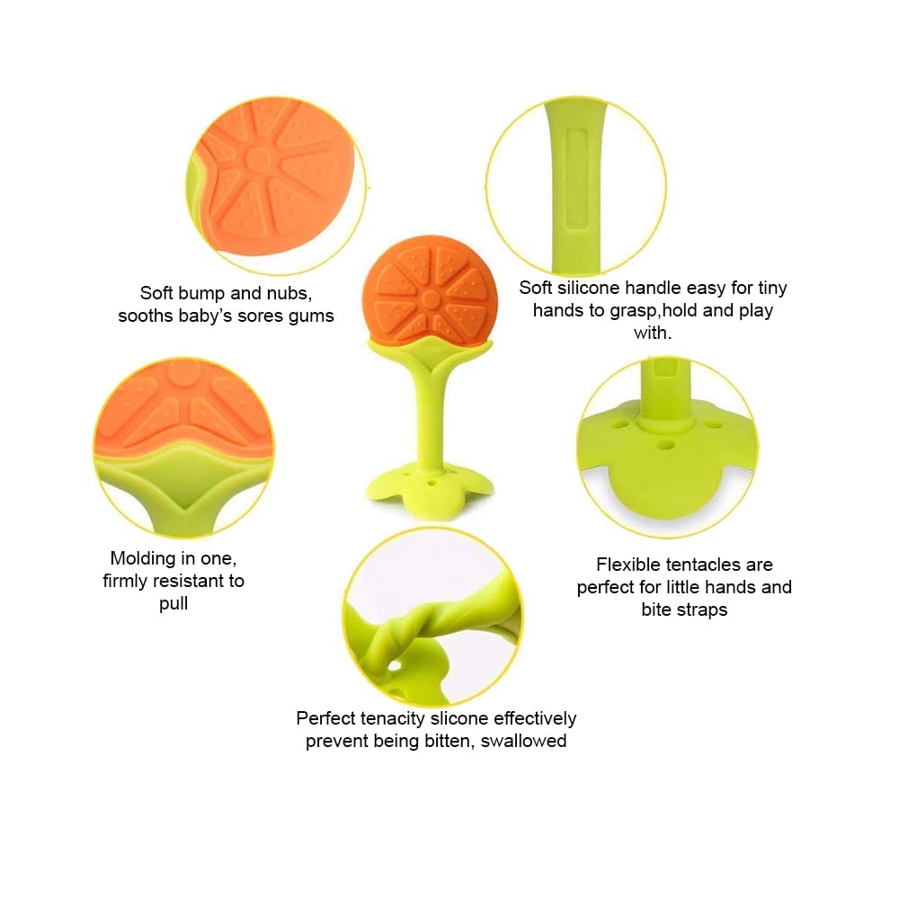 2 Pack Baby Soft Silicone Fruit-Shaped Orange Teether with Fresh Fruit & Vegetable Feeder - BPA Free, Safe for Infants 6+ Months - Perfect for Soothing Sore Gums During Teething & Introducing Solid Foods