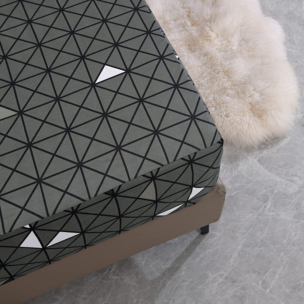 Premium Soft Fitted Bed Sheet with Deep Pocket - Gray Plaid Pattern Thick Printed Fabric (Dark Grey Checkered, Twin Size) - Perfect for Guest Rooms, Dorms & Cozy Bedroom Decor
