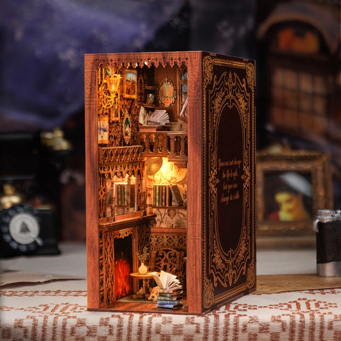 Eternal Bookstore Book Nook Kit with Dust Cover - DIY Miniature Bookshelf Decor for Home, Office & Gift Ideas