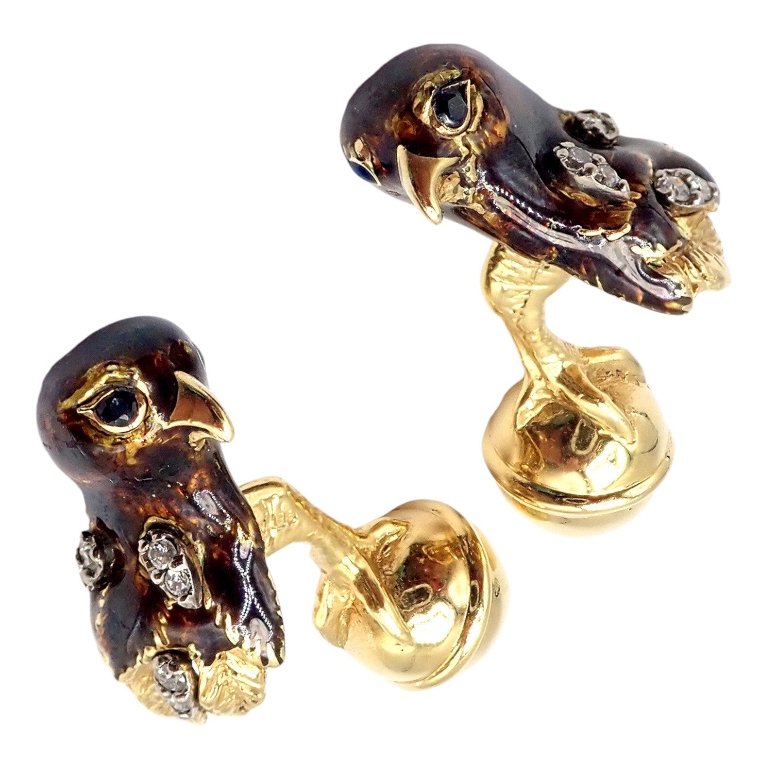Vintage Tiffany & Co. 18k Yellow Gold Diamond Enamel Falcon Eagle Bird Cufflinks - Luxury Men's Jewelry Gift for Formal Events & Business Occasions