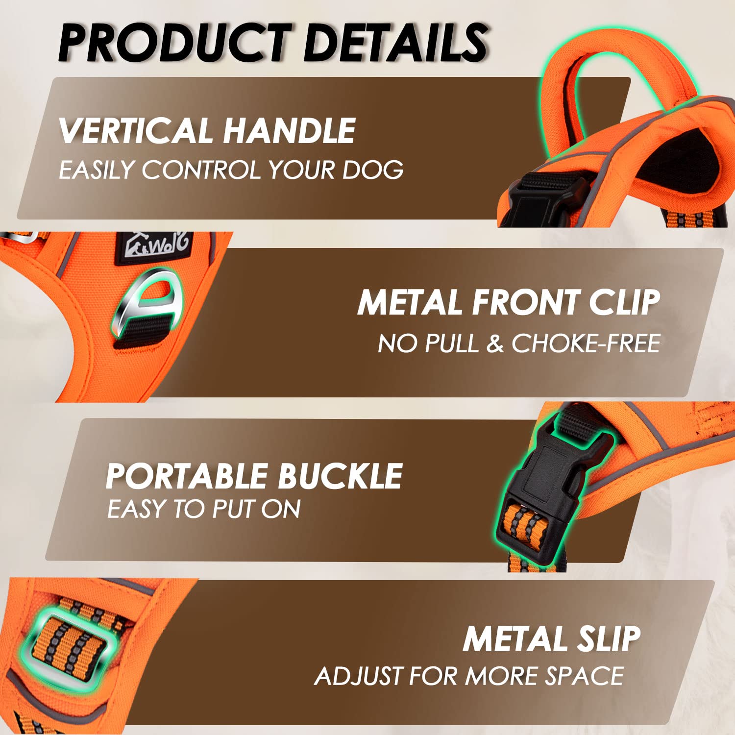 No Pull Dog Harness - Heavy Duty Choke-Free Pet Harness with 2 Leash Clips & Control Handle | Adjustable Padded Vest for Small, Medium, Large Dogs | Perfect for Walking, Training & Outdoor Adventures (Orange, Small)