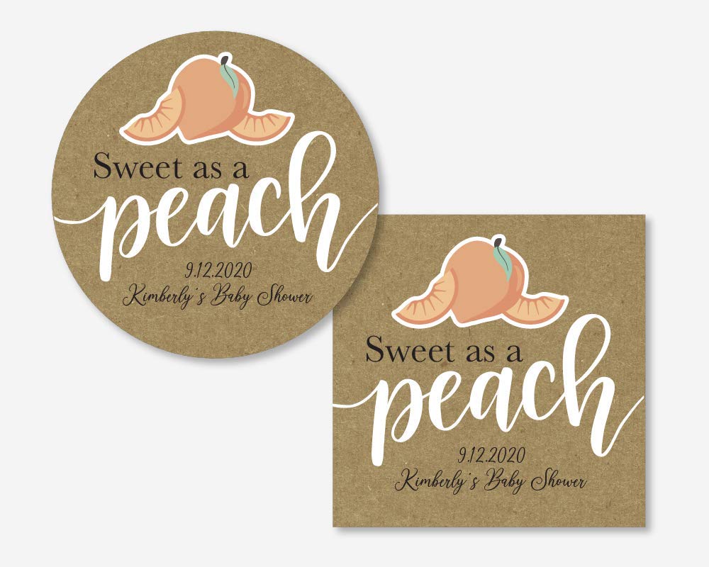 Sweet as a Peach Baby Shower Stickers - Kraft Brown Peach Shower Favor Labels for Invitations, Decorations & Party Favors - Perfect for Baby Showers, Gender Reveals & Nursery Decor (#511-3-KR-WT-B)