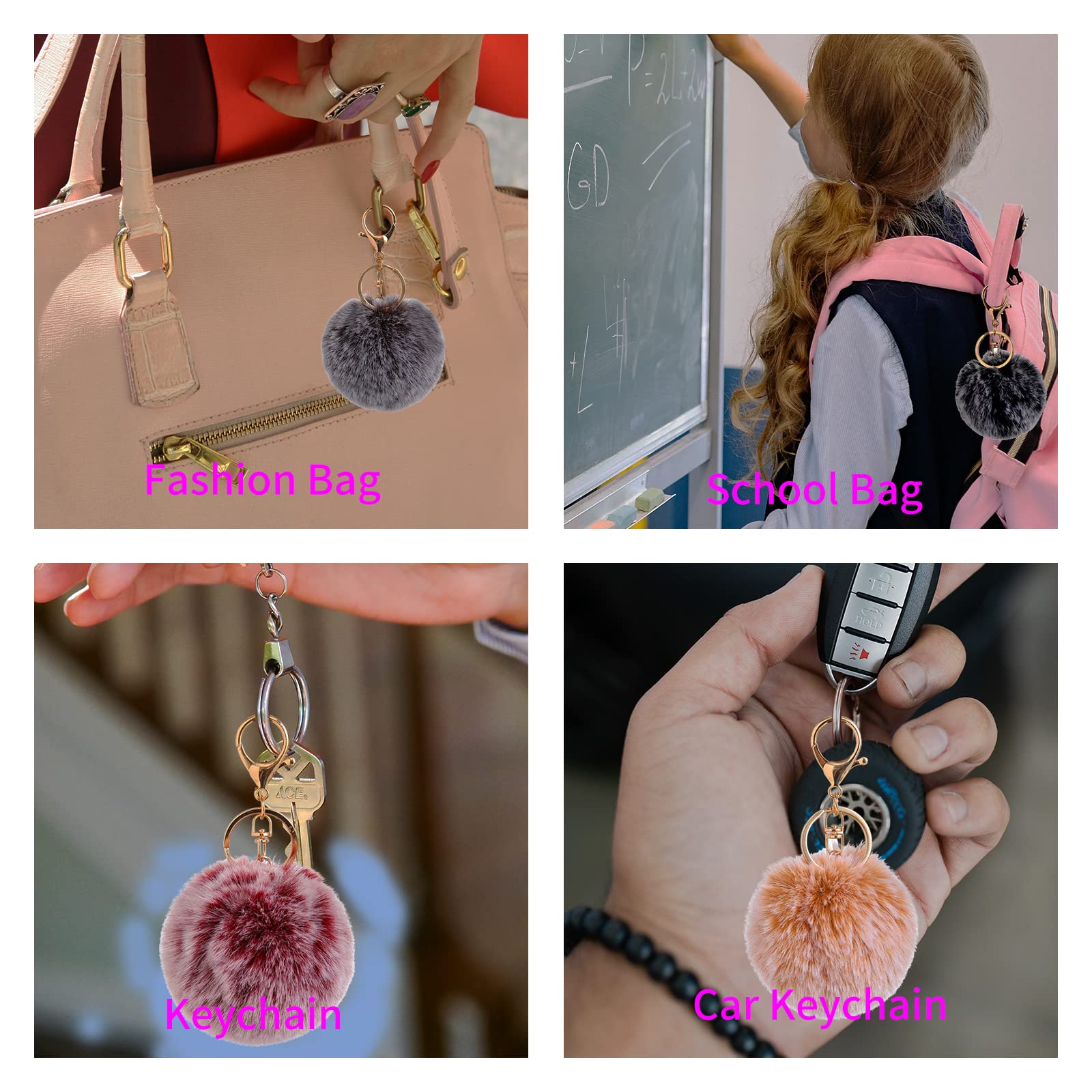 Fluffy Pom Pom Keychain - Soft Artificial Fur Ball Keyring for Car Keys, Bags & Backpacks - Cute Accessory for Women, Girls & Teens (Perfect Gift for Friends & Birthday)