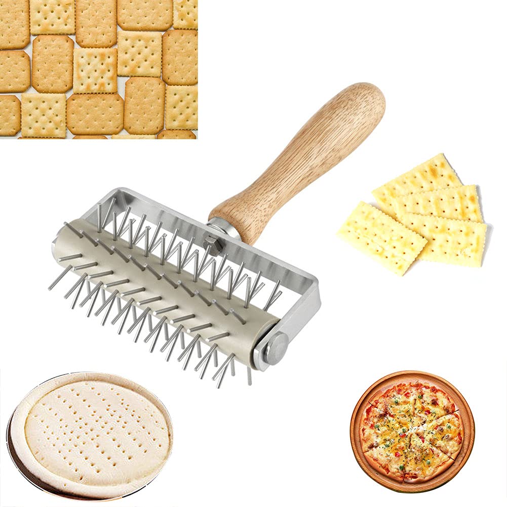 Stainless Steel Pizza Dough Roller with Wooden Handle - Professional Dough Docker Tool for Pizza, Cookie, Cake, Pie & Bread Making | Perfect for Home Bakers & Commercial Kitchens
