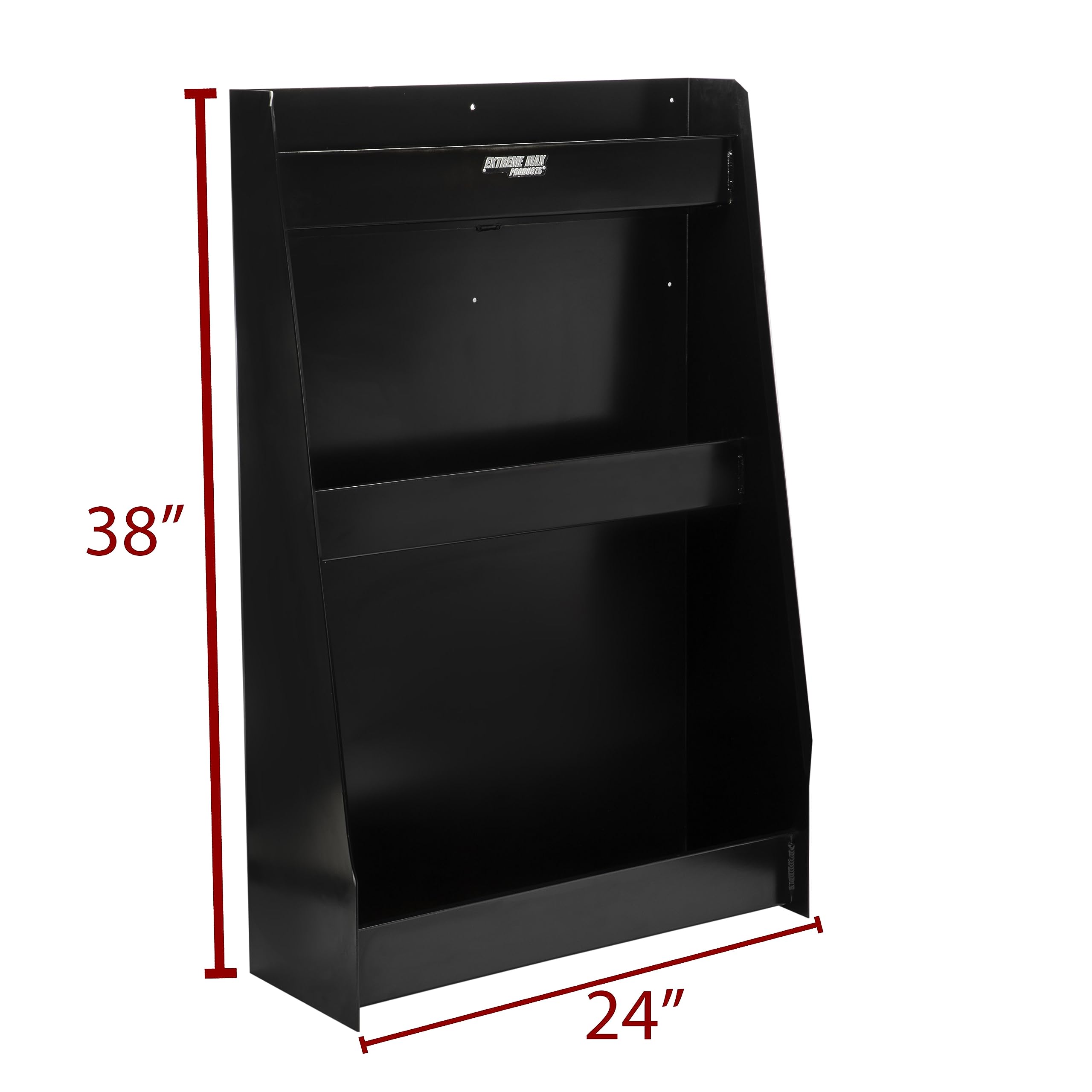 Extreme Max 5001.6117 Heavy Duty Wall-Mounted Aluminum 3-Tier Open Storage Cabinet - Black | Perfect for Race Trailers, Garages, Workshops, Enclosed Trailers & Toy Haulers | Space-Saving Organization for Tools, Parts & Equipment