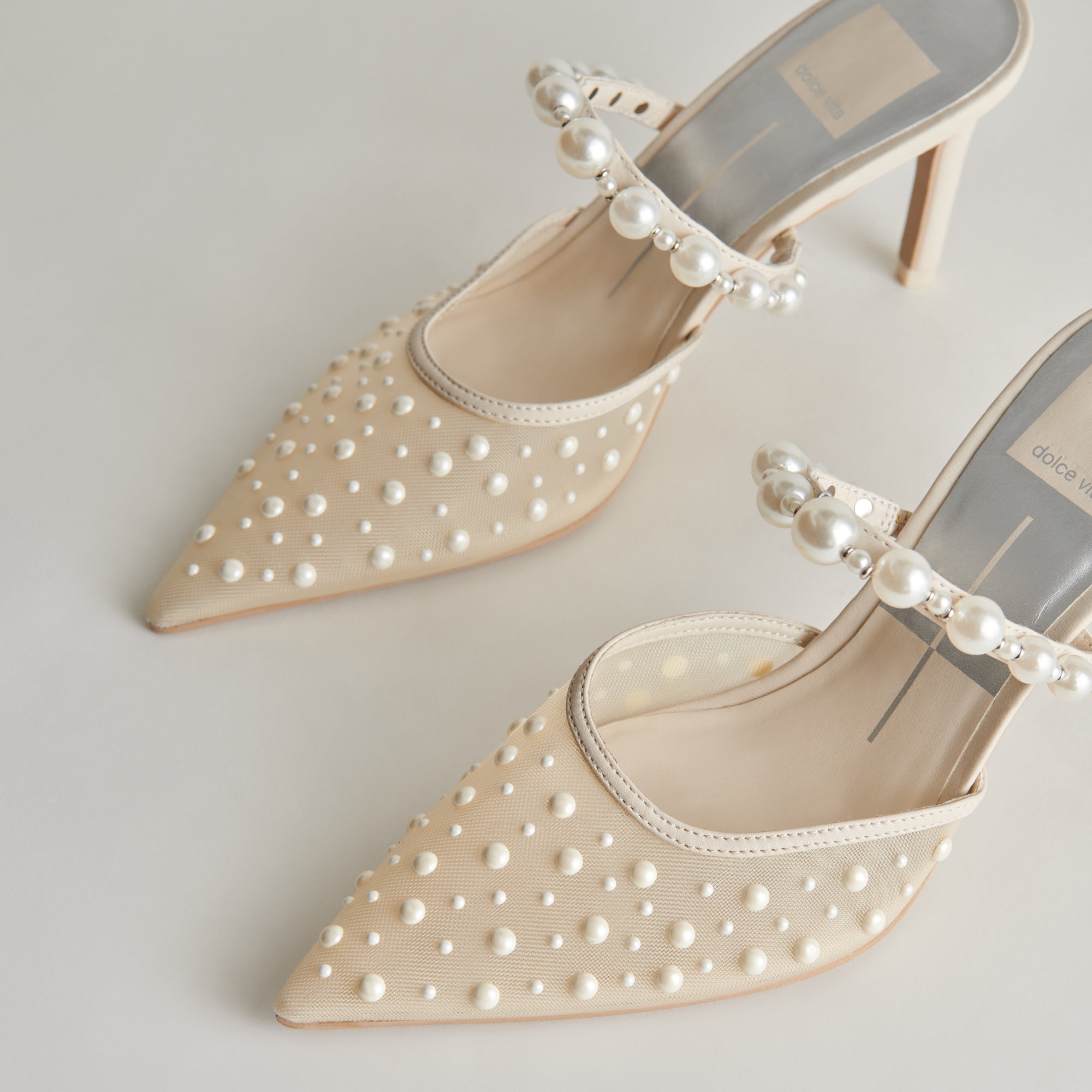 KATIK Pearl Heels Ivory Mesh - Elegant Women's High Heels for Parties, Weddings & Special Occasions | Comfortable & Stylish Dress Shoes