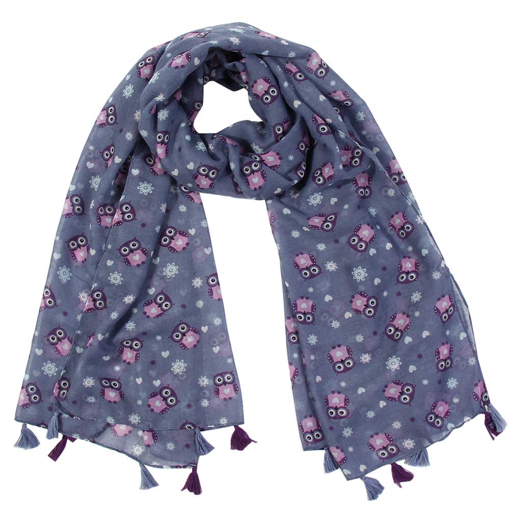 Fashion Winter Scarves for Women - Soft Warm Printed Owl Design Shawl with Tassels | Perfect for Cold Weather, Office Wear, and Holiday Gifts