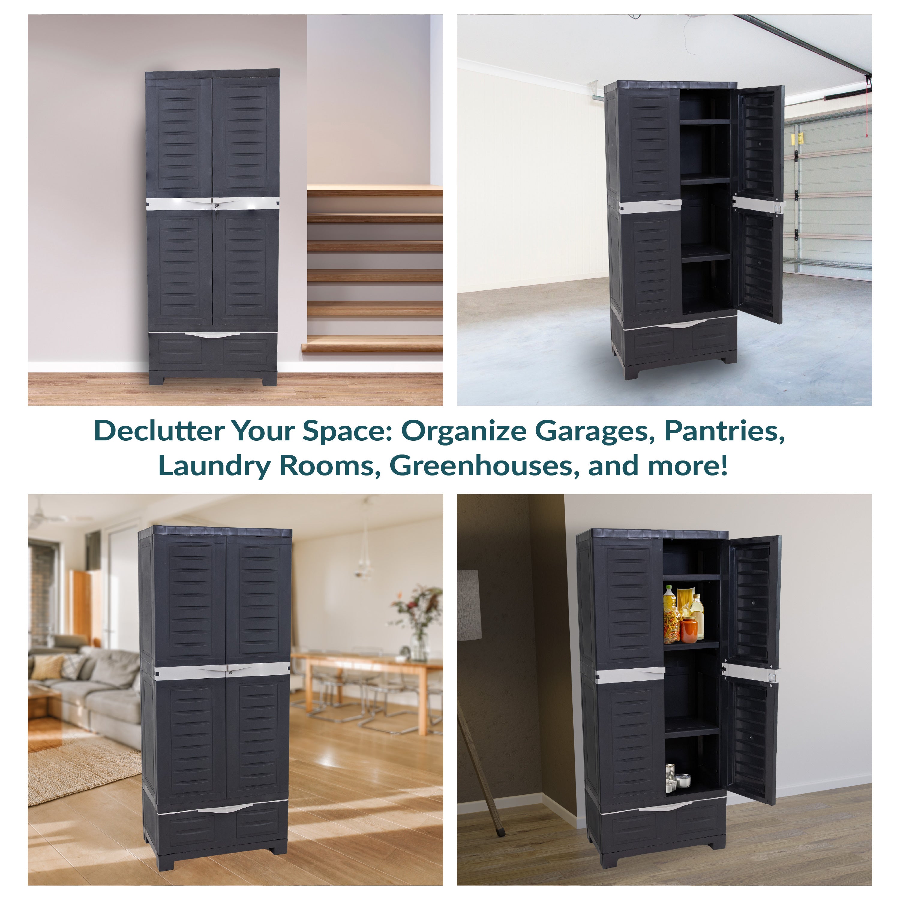 Sunnydaze 3-Shelf Plastic Lockable Storage Cabinet 57.5