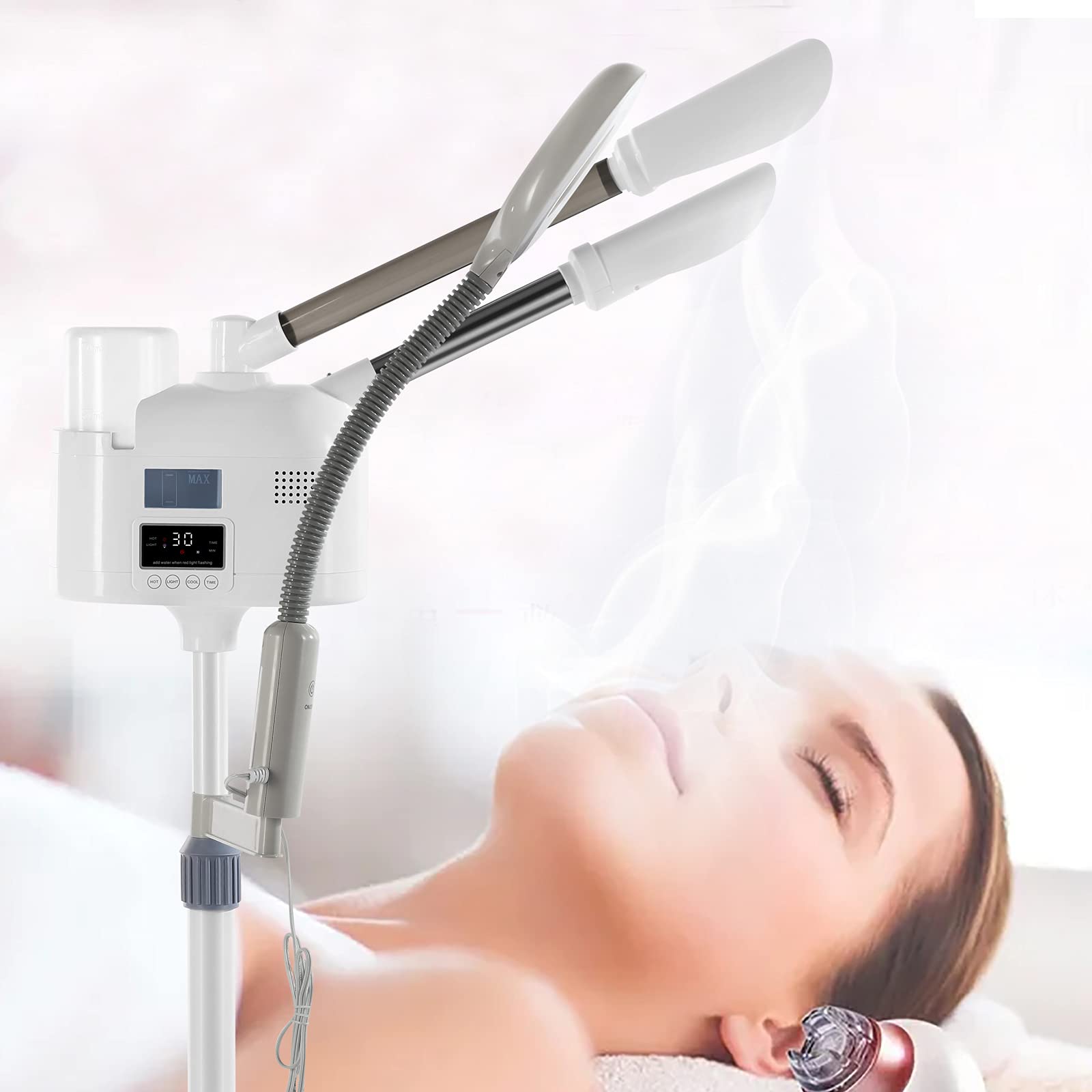 Professional 3-in-1 Facial Steamer with Hot & Cold Nozzle - 5X LED Magnifying Lamp for Estheticians | Salon & Spa Equipment | Perfect for Deep Cleansing, Hydration & Skin Treatments